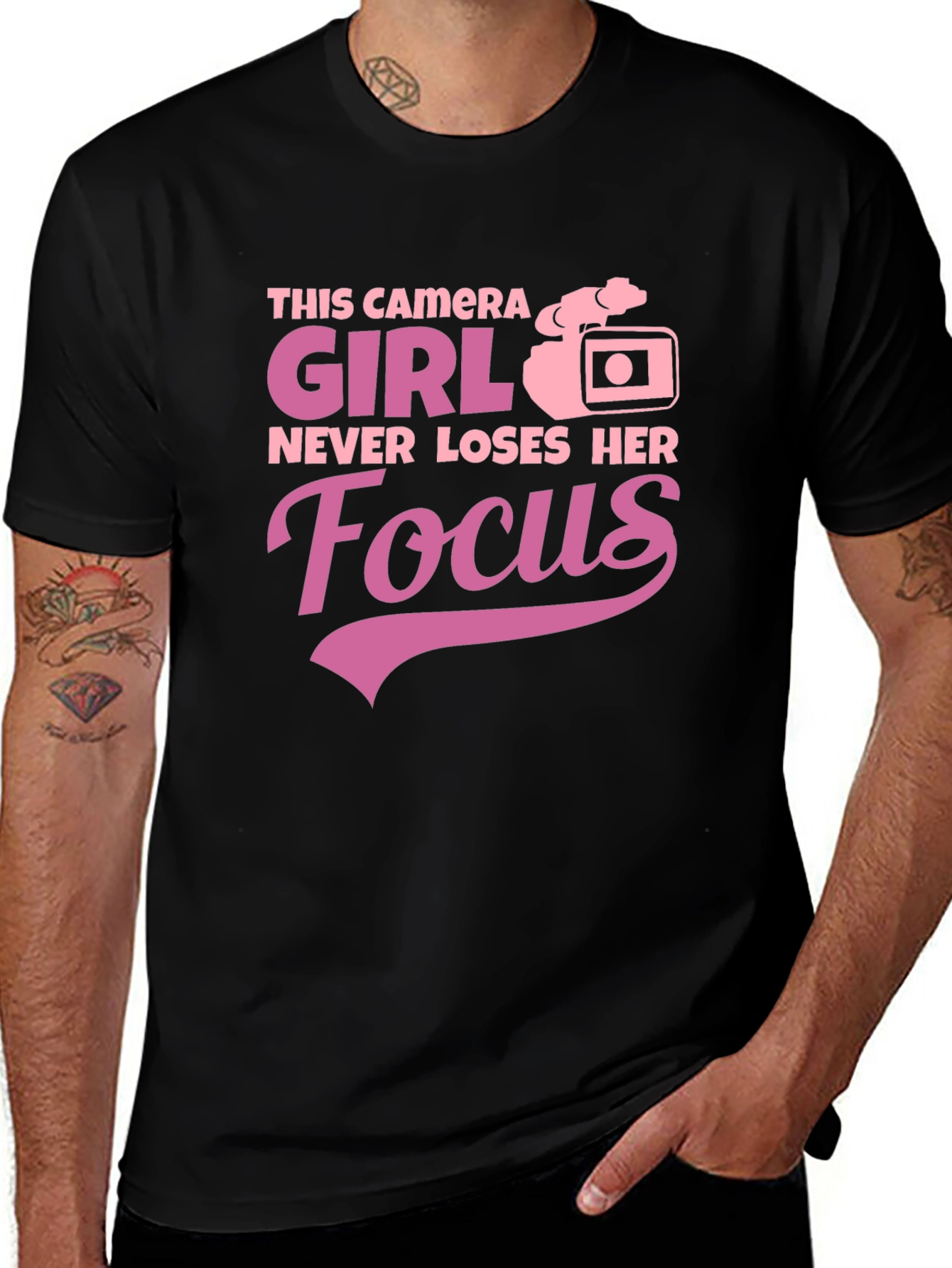 Camera Girl Focus Graphic Tee - Black T-Shirt