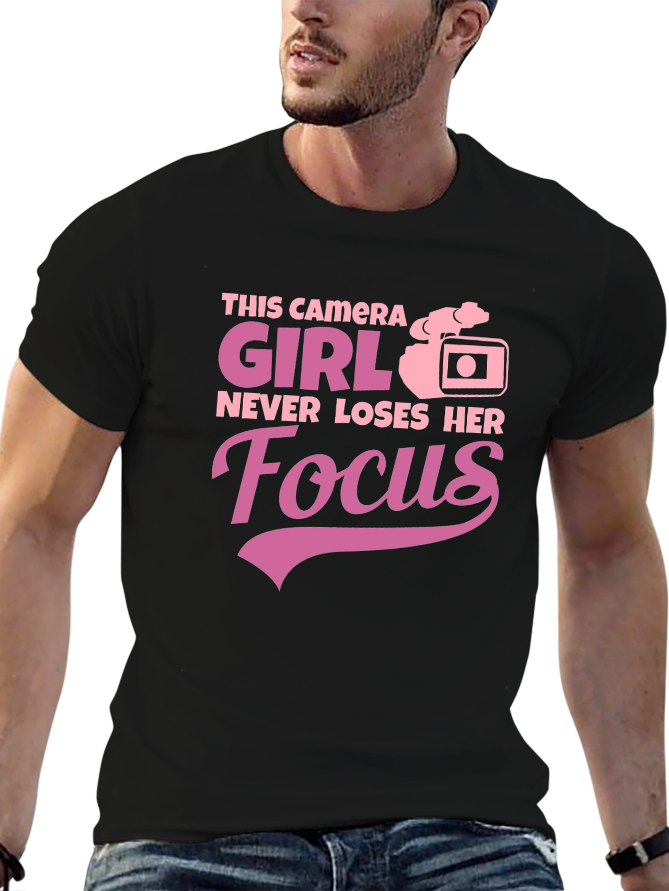 Camera Girl Focus Graphic Tee - Black T-Shirt