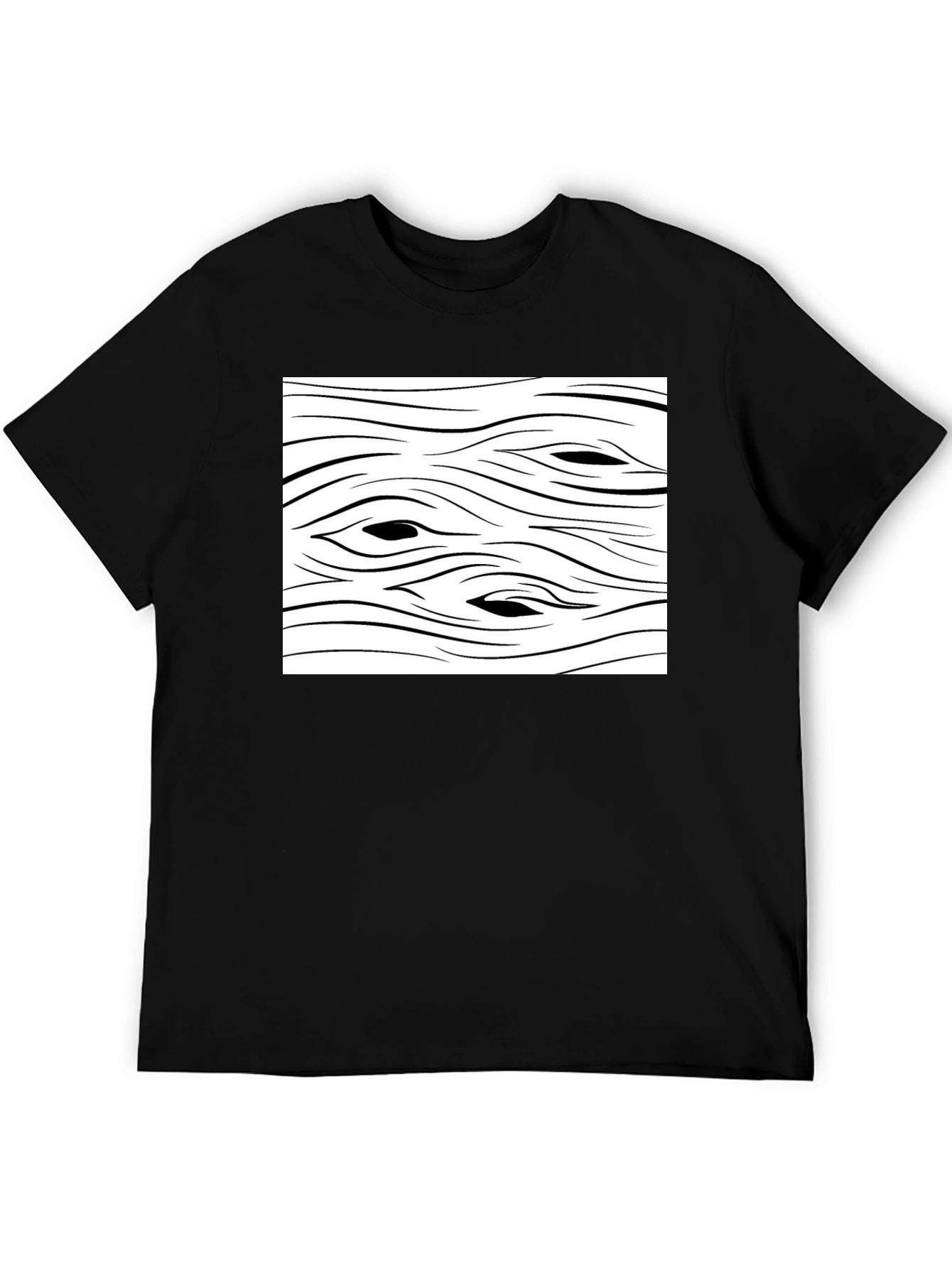 Abstract Wood Grain Graphic Tee - Black Cotton T-Shirt
