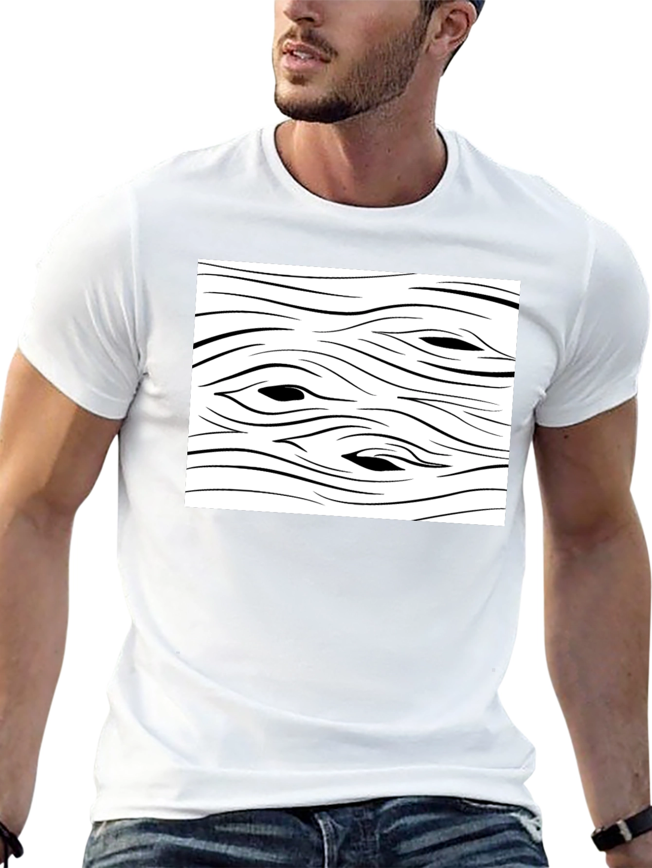 Abstract Wood Grain Graphic Tee - Black Cotton T-Shirt