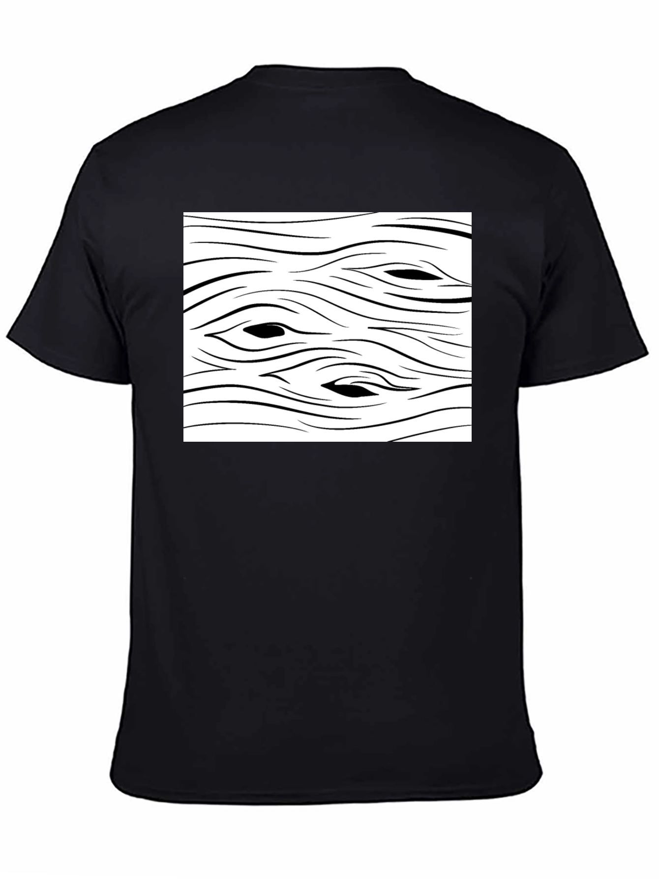 Abstract Wood Grain Graphic Tee - Black Cotton T-Shirt