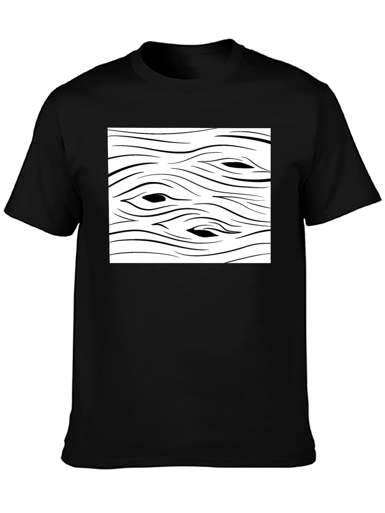 Abstract Wood Grain Graphic Tee - Black Cotton T-Shirt