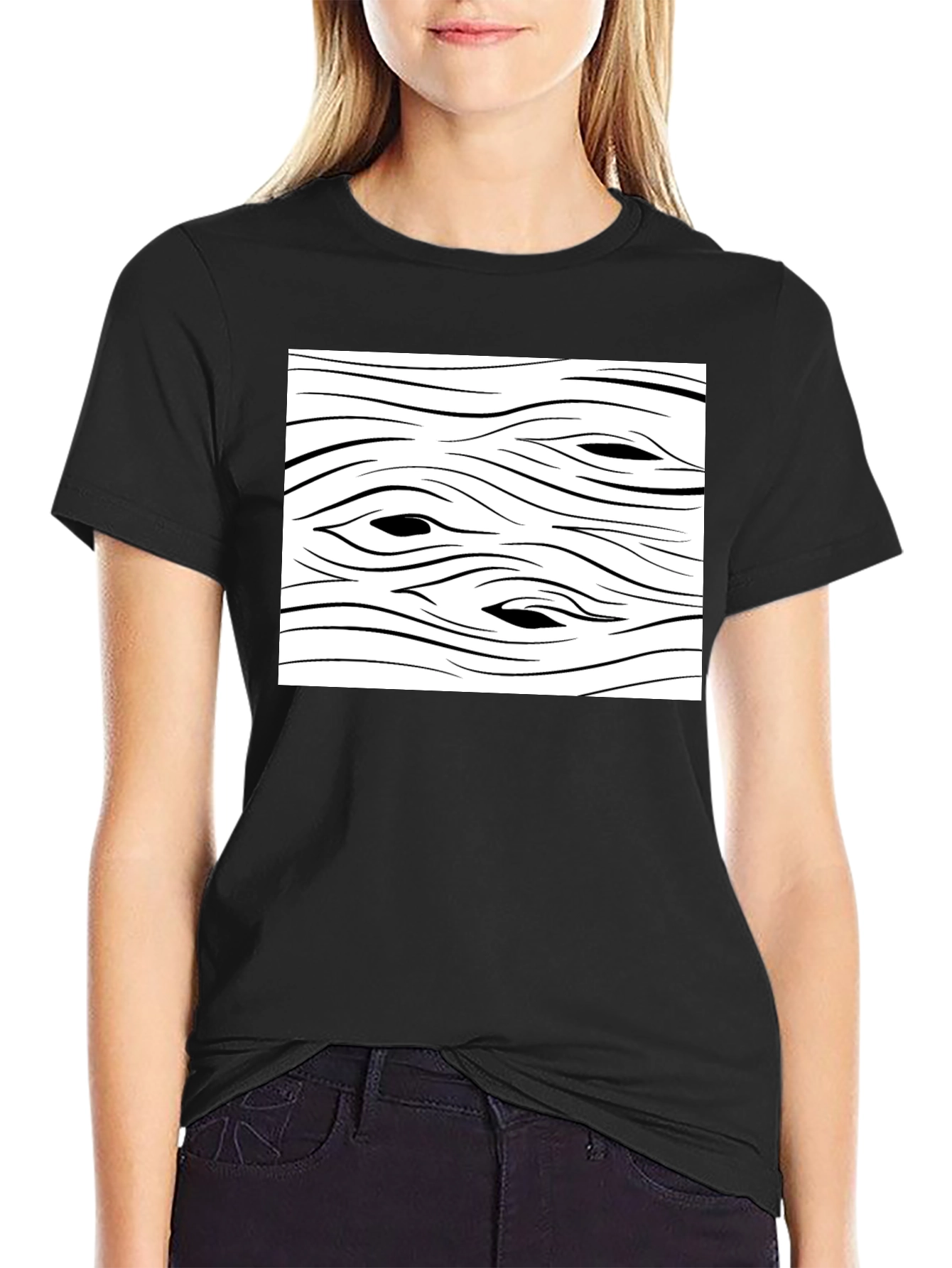 Abstract Wood Grain Graphic Tee - Black Cotton T-Shirt