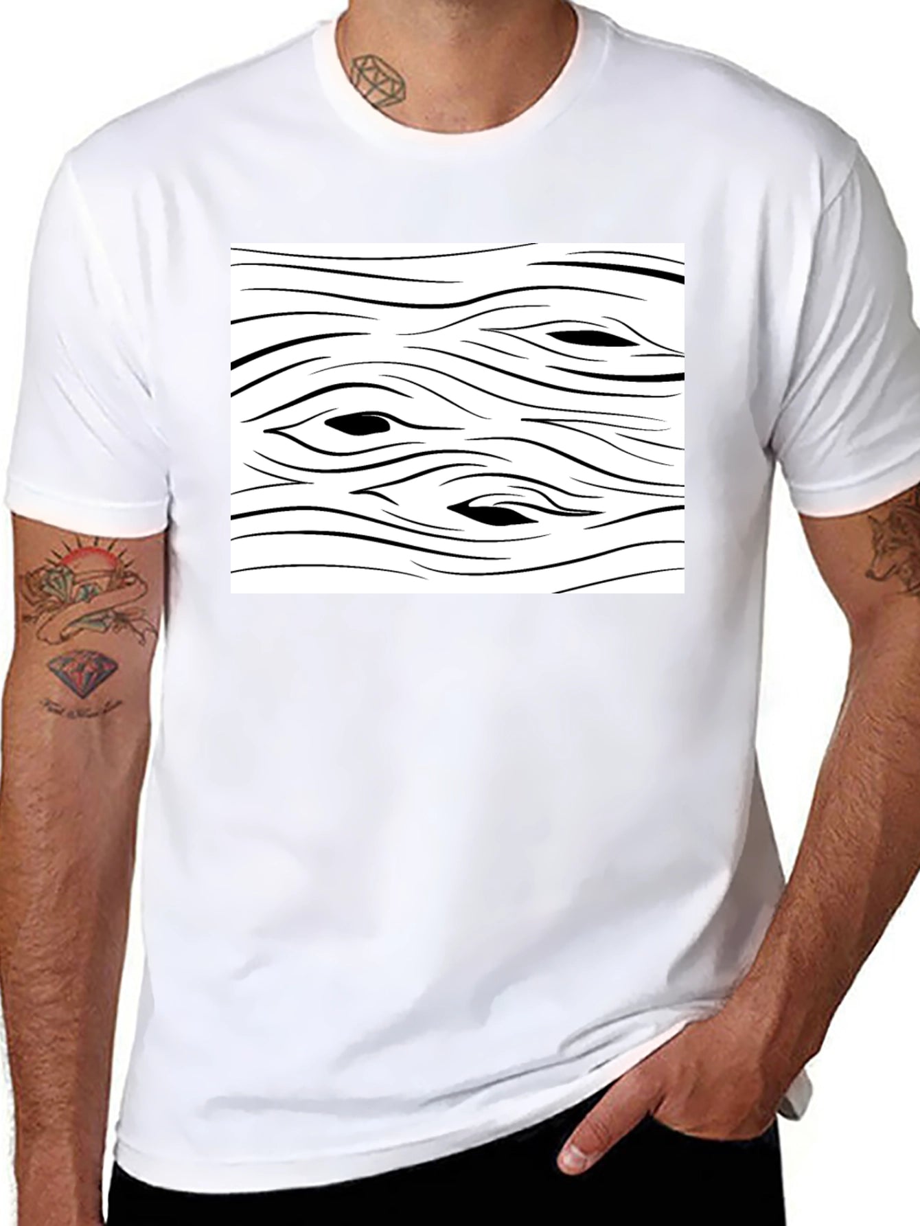 Abstract Wood Grain Graphic Tee - Black Cotton T-Shirt