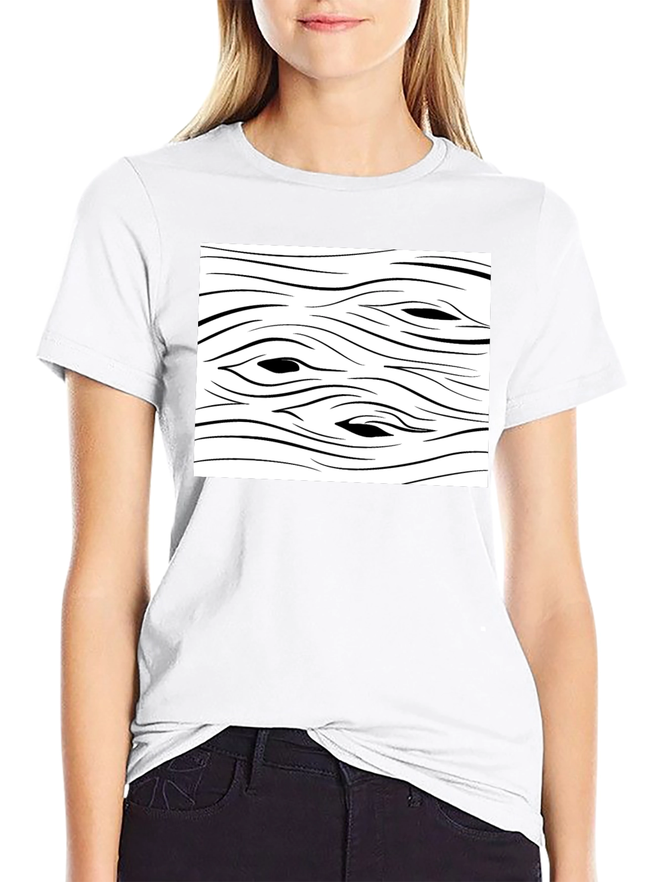 Abstract Wood Grain Graphic Tee - Black Cotton T-Shirt