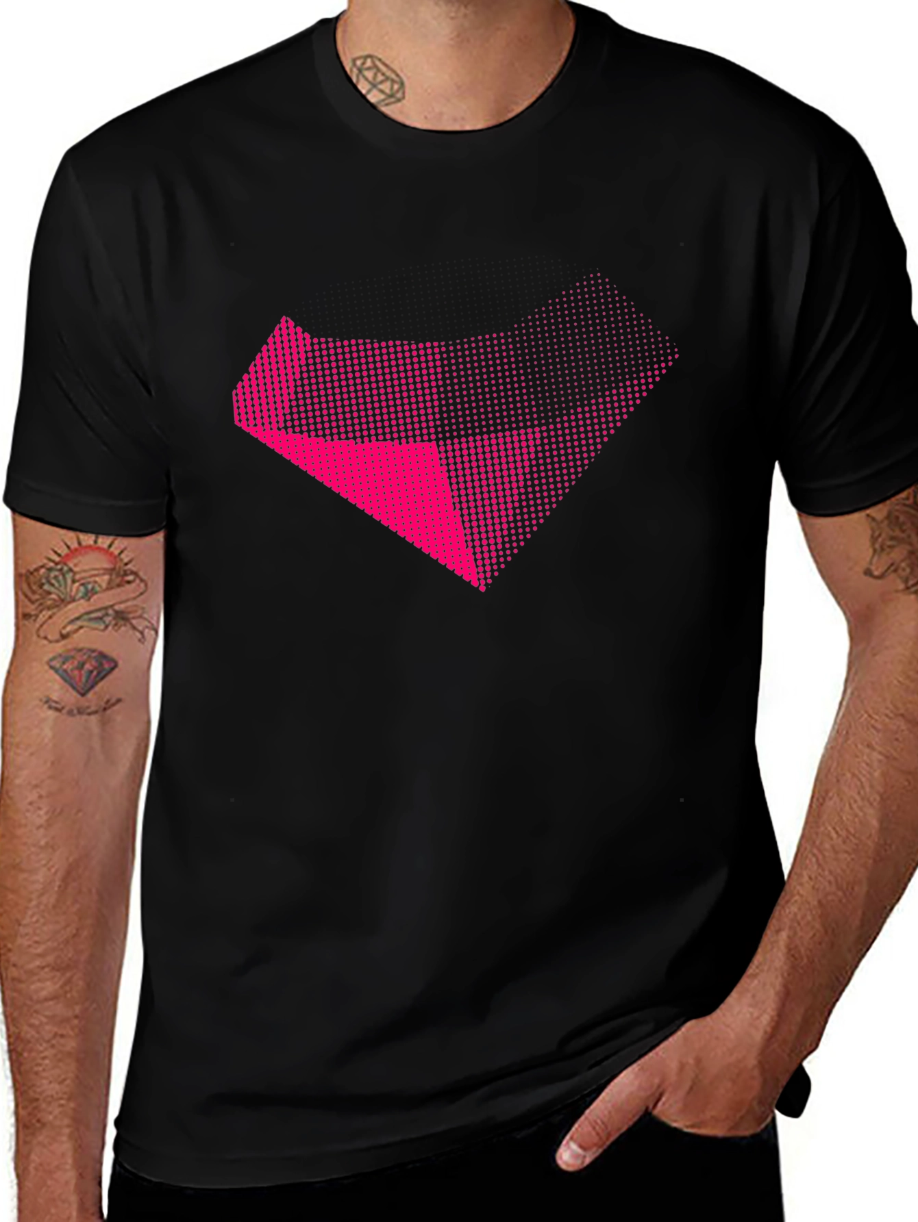 Abstract Pink Graphic Black T-Shirt