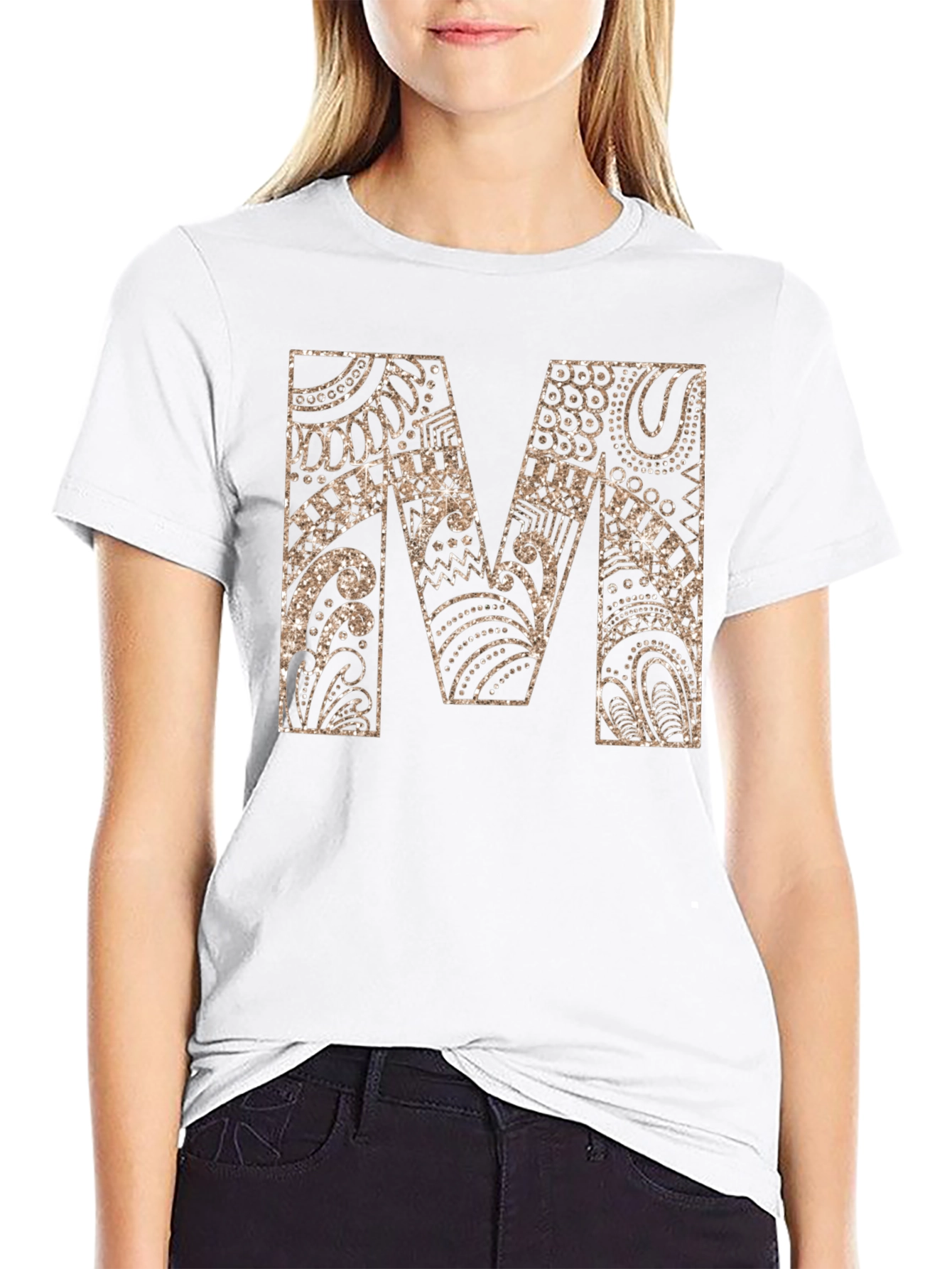 Stylish Black Tee with Gold M Design