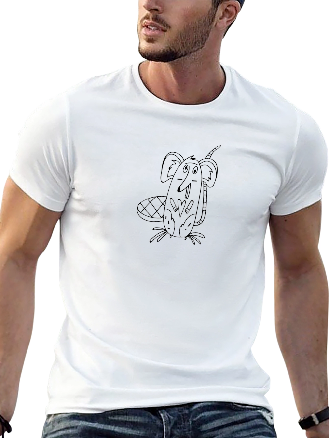 Black Beaver Cartoon T-Shirt