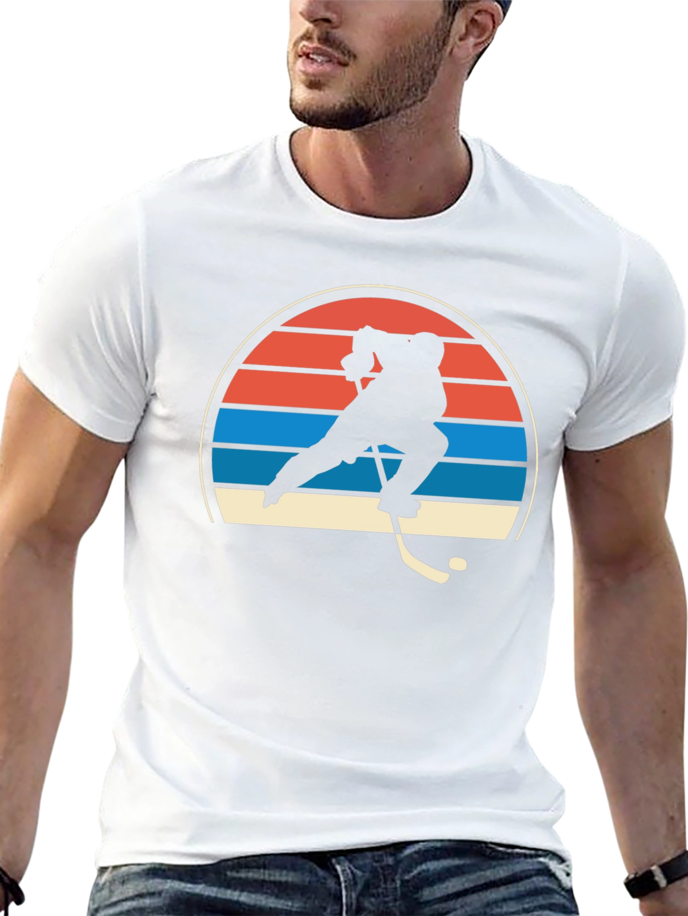 Retro Hockey Player Graphic T-Shirt