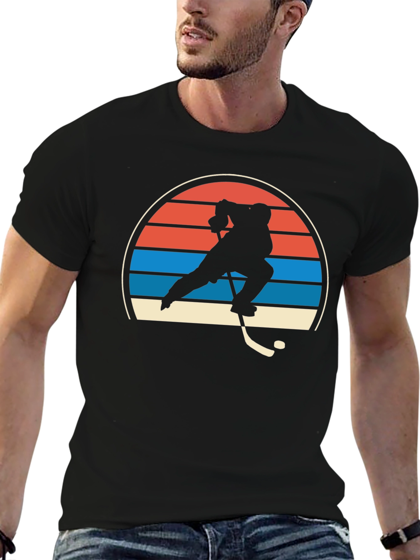Retro Hockey Player Graphic T-Shirt