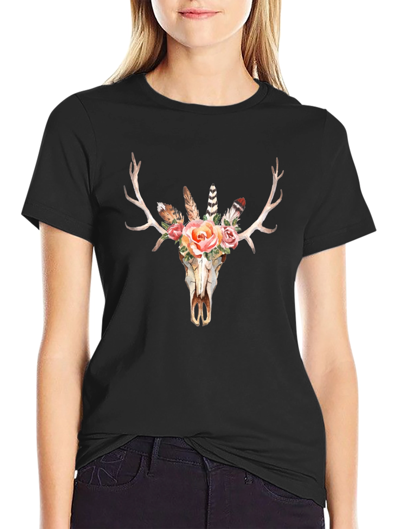Boho Skull Graphic Tee - Mens Black T-Shirt