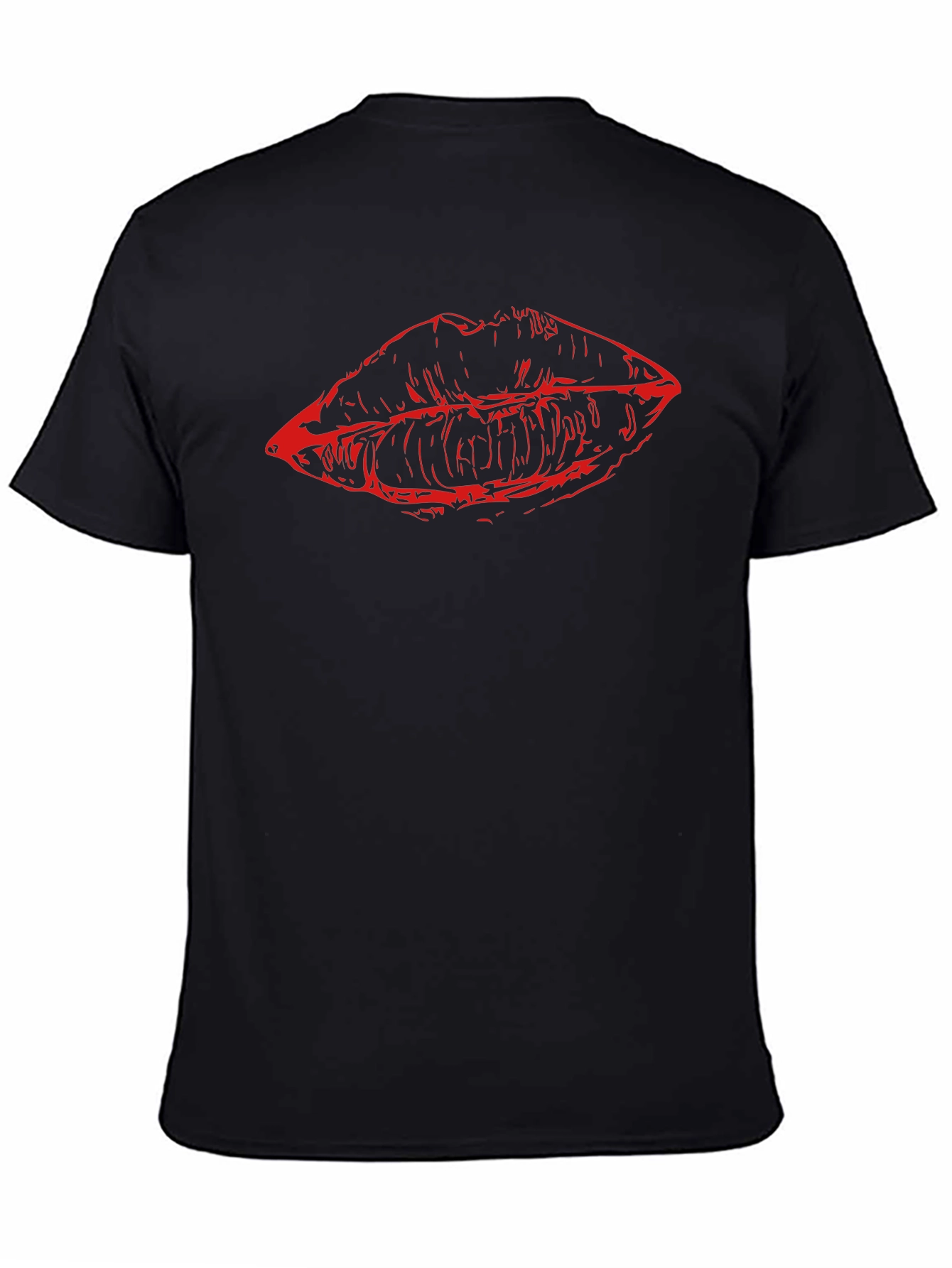 Red Lips Graphic Black T-Shirt