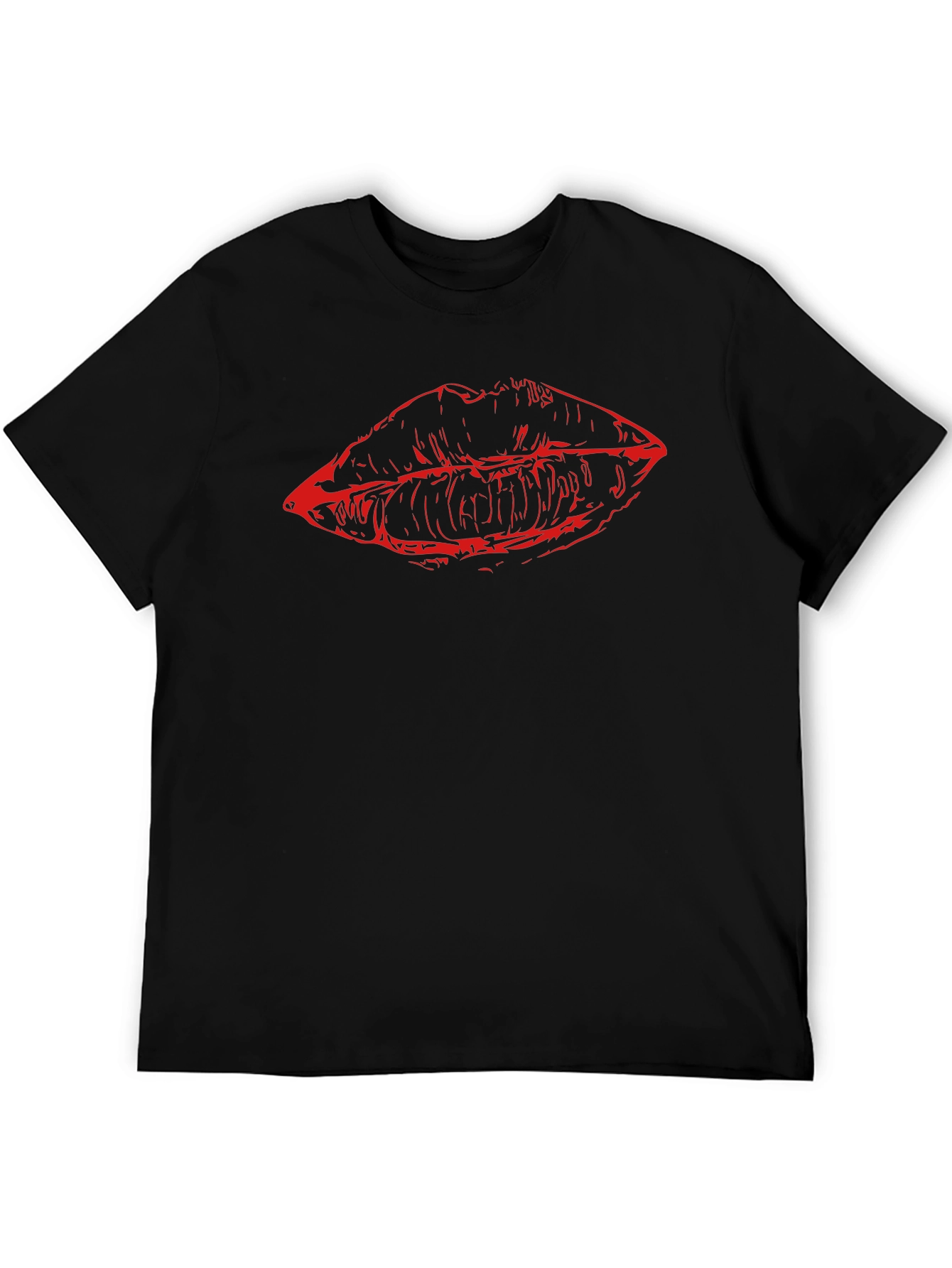 Red Lips Graphic Black T-Shirt