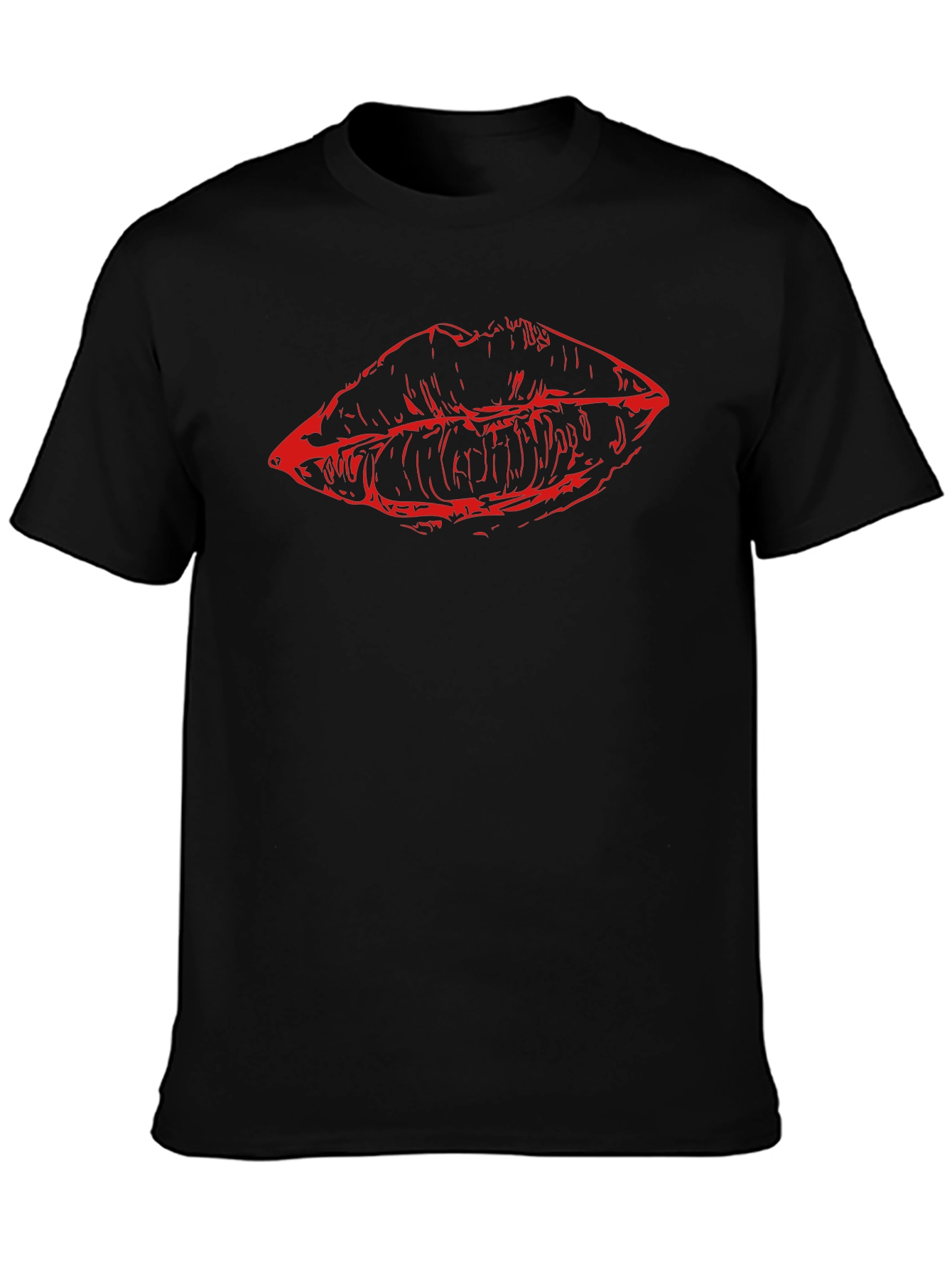 Red Lips Graphic Black T-Shirt