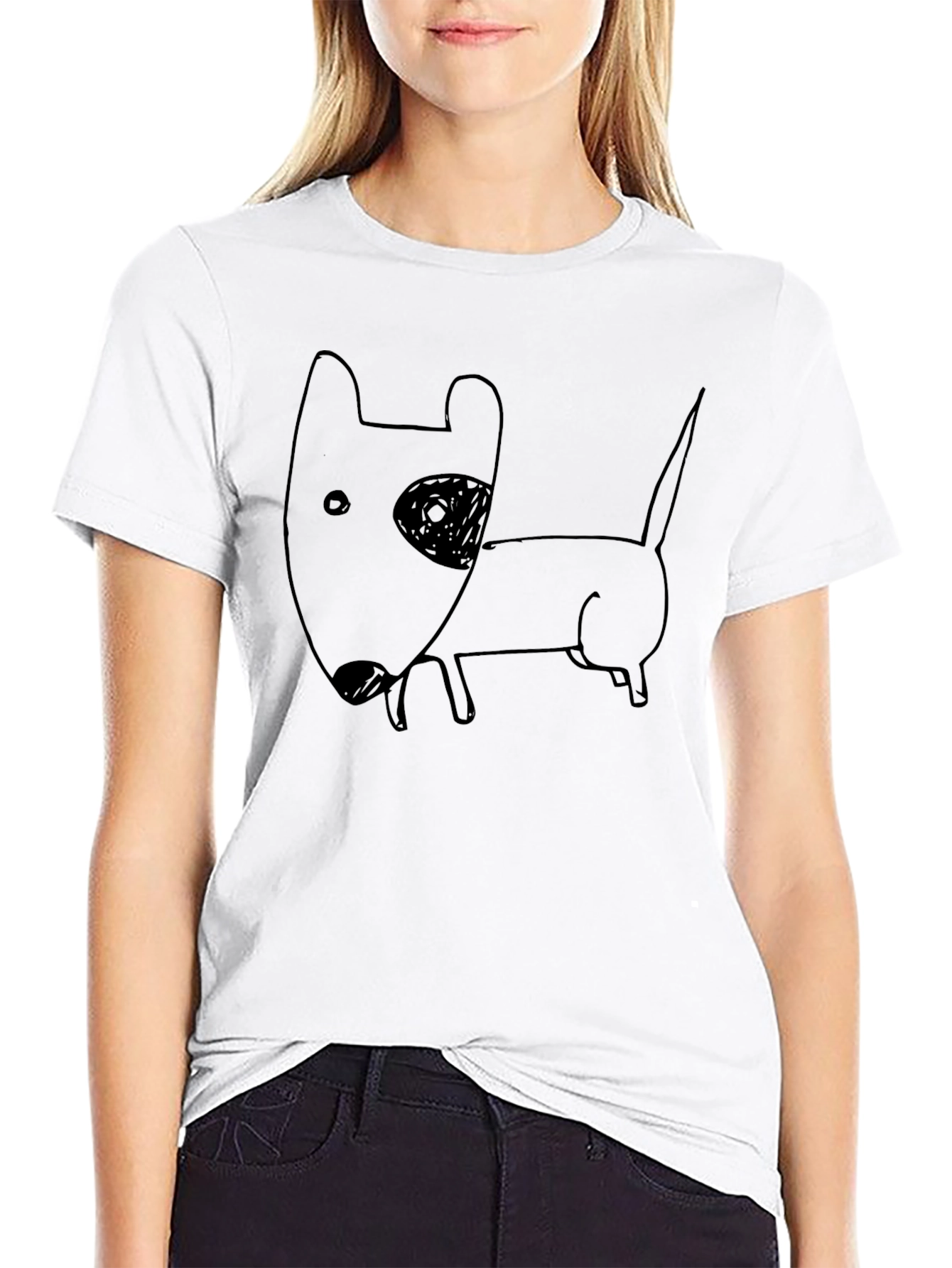 Cartoon Dog Graphic Tee - Black Cotton T-Shirt