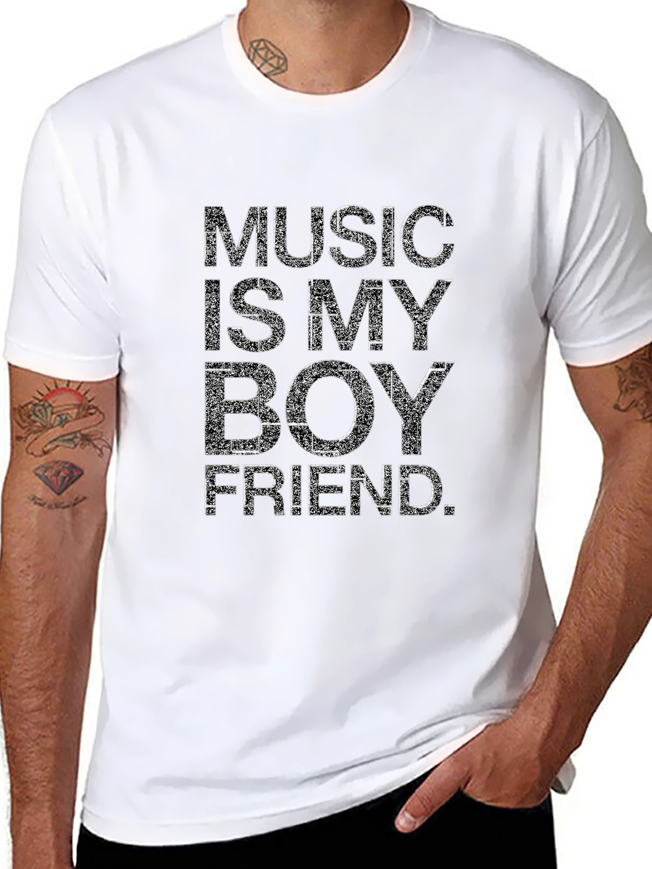 Music Is My Boyfriend Black T-Shirt Graphic Tee
