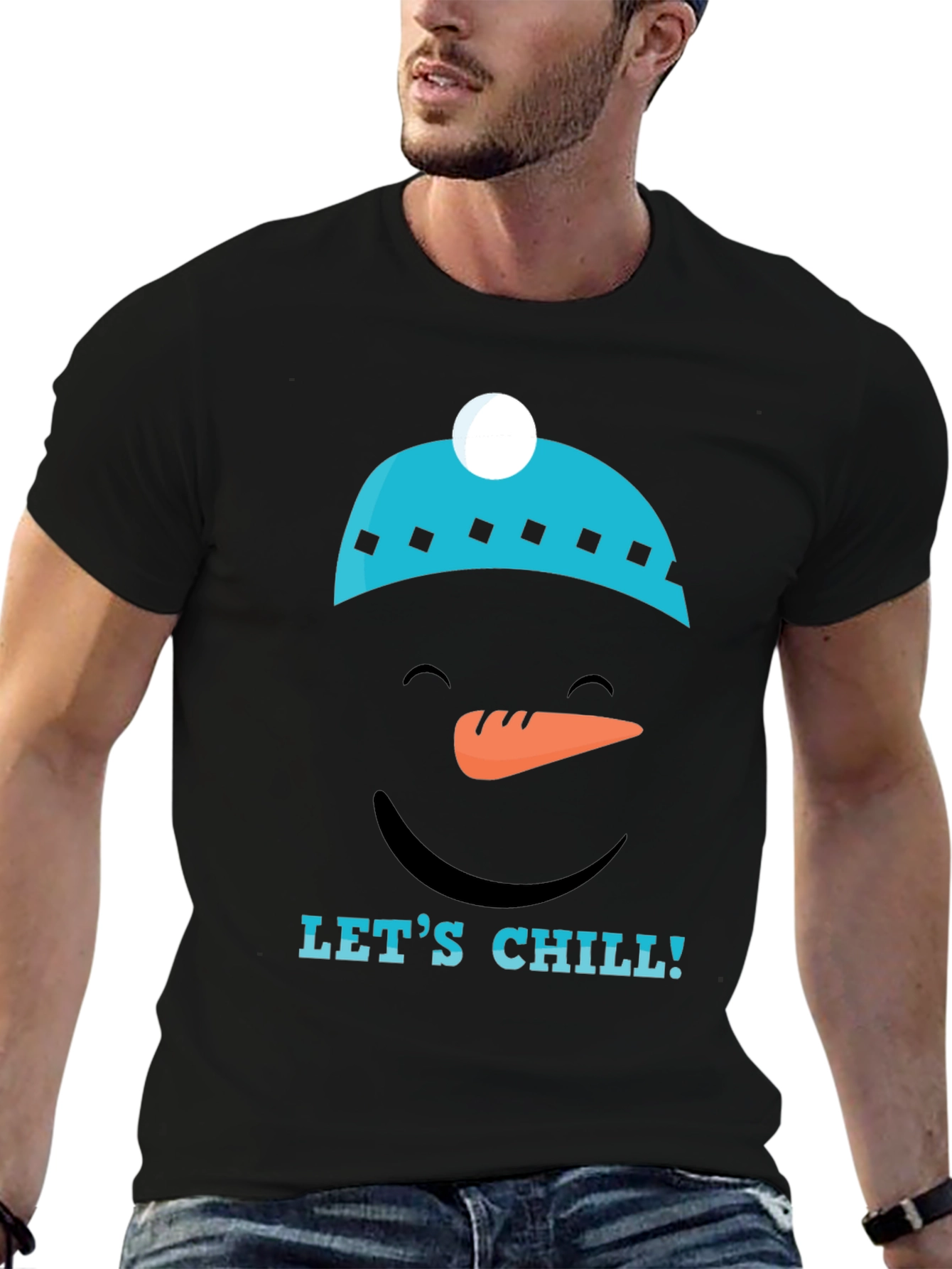 Lets Chill Snowman Graphic Tee - Black Cotton T-Shirt