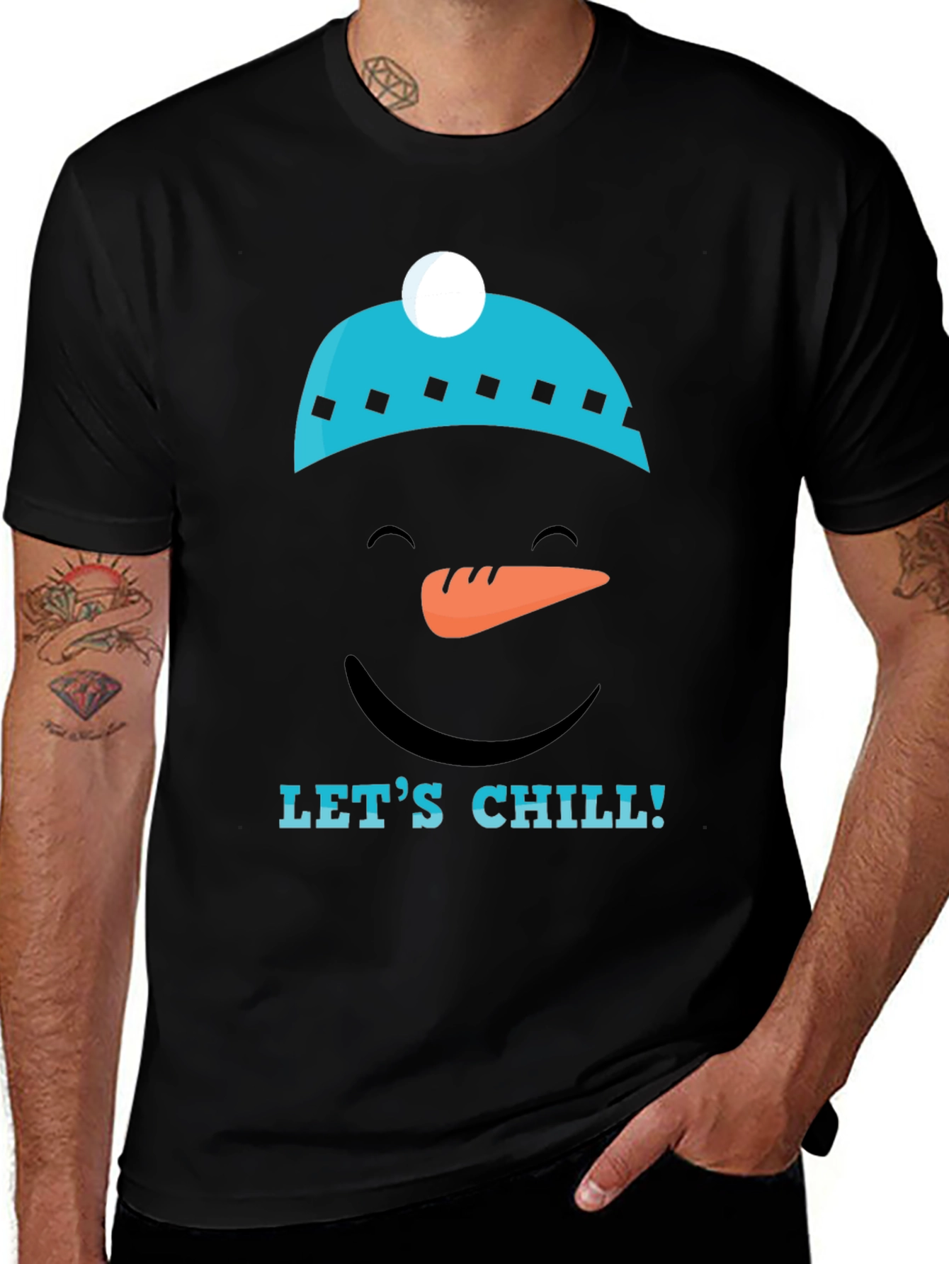 Lets Chill Snowman Graphic Tee - Black Cotton T-Shirt