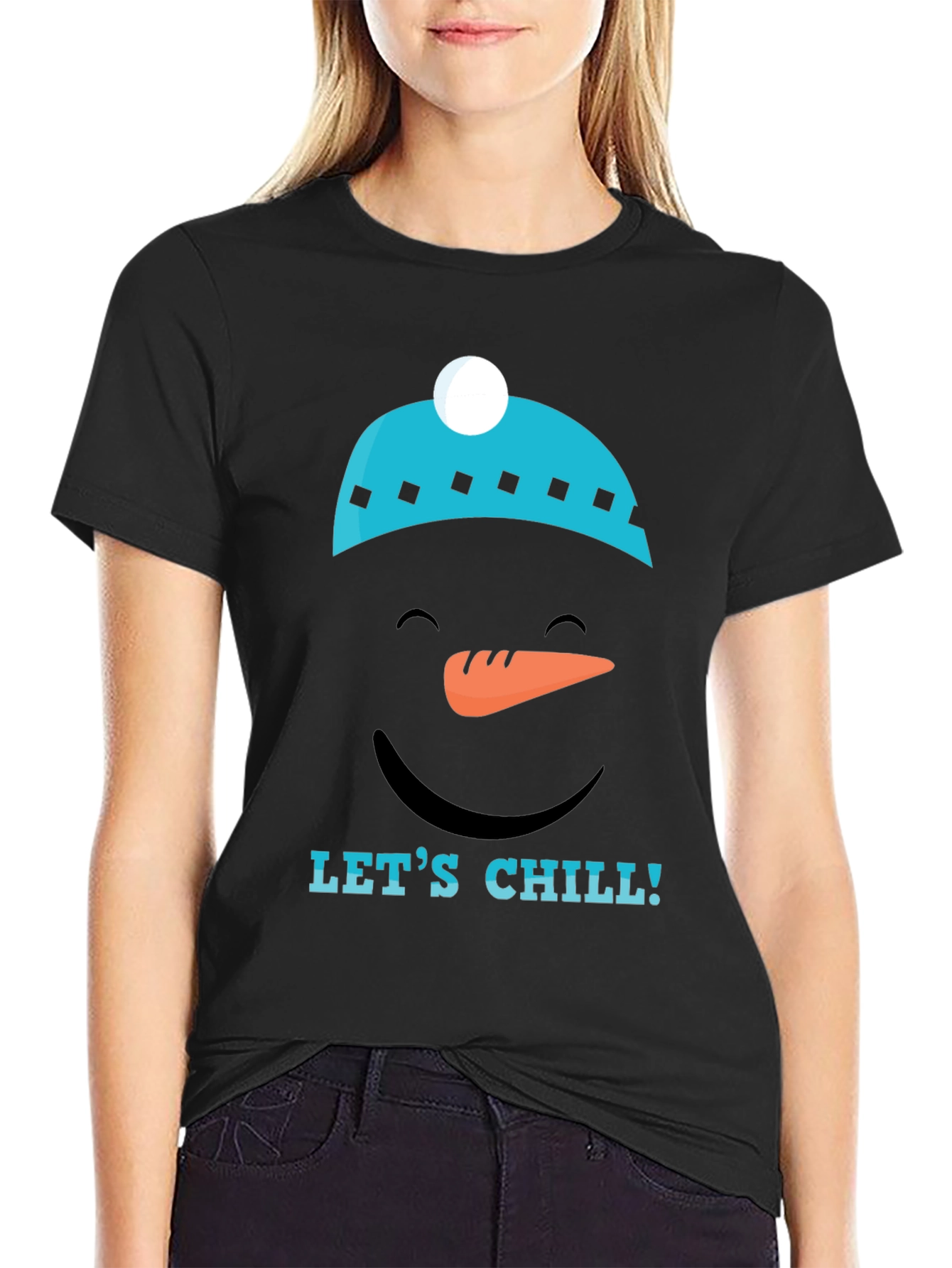 Lets Chill Snowman Graphic Tee - Black Cotton T-Shirt