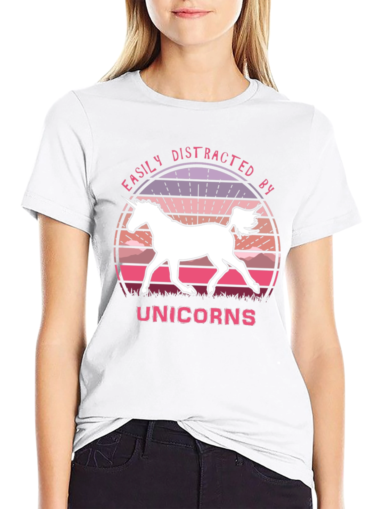 Easily Distracted By Unicorns Black T-Shirt