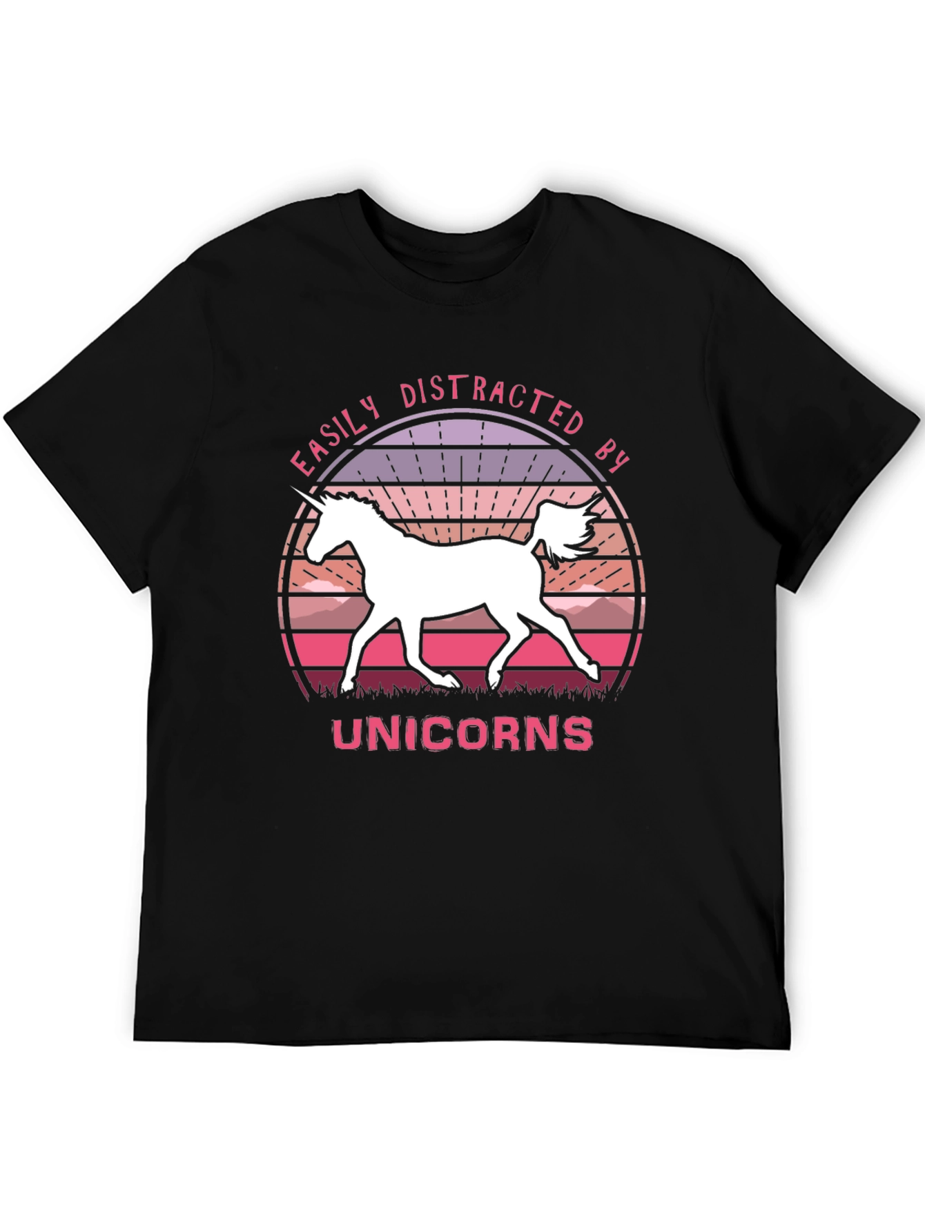 Easily Distracted By Unicorns Black T-Shirt
