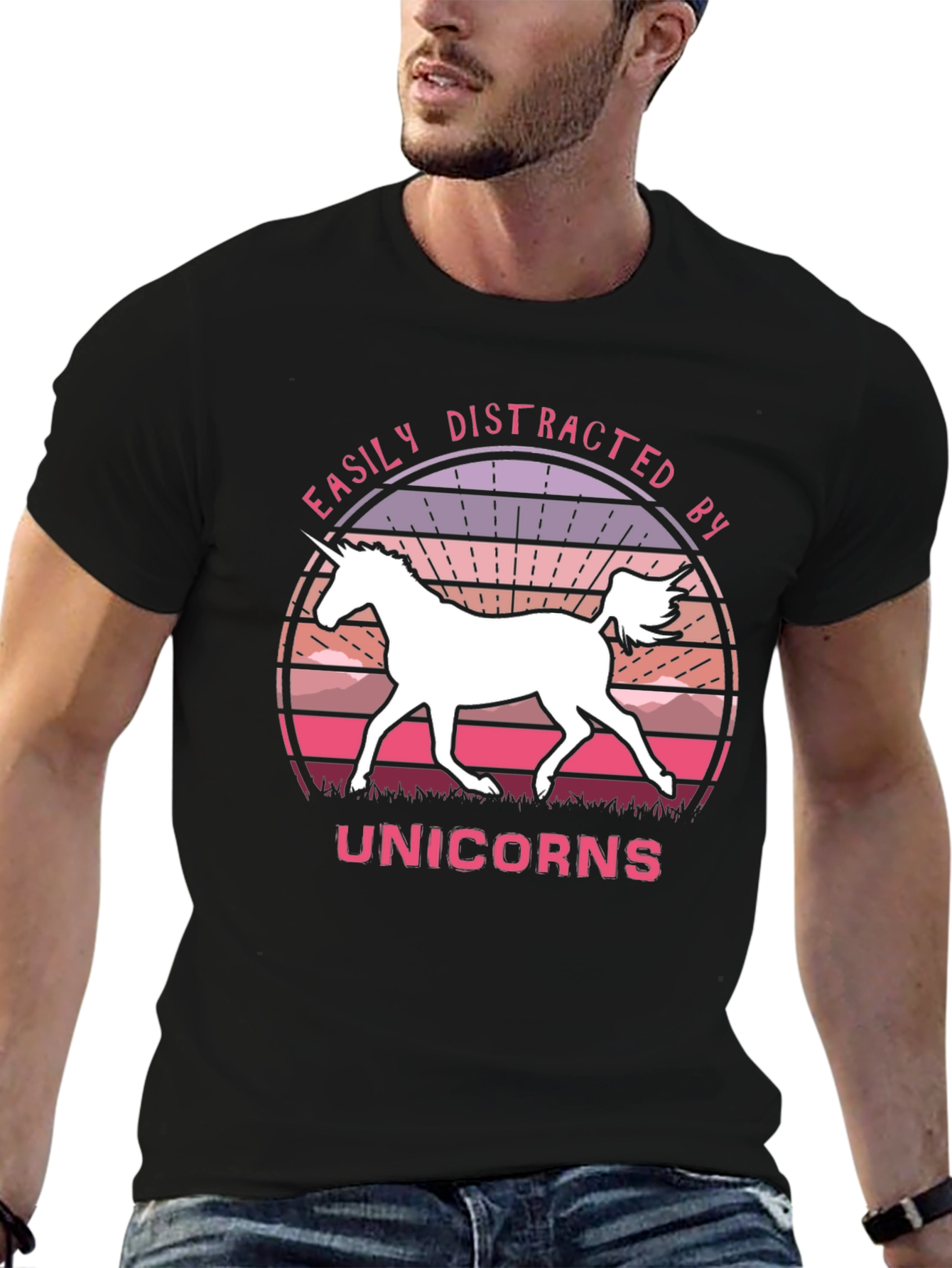 Easily Distracted By Unicorns Black T-Shirt