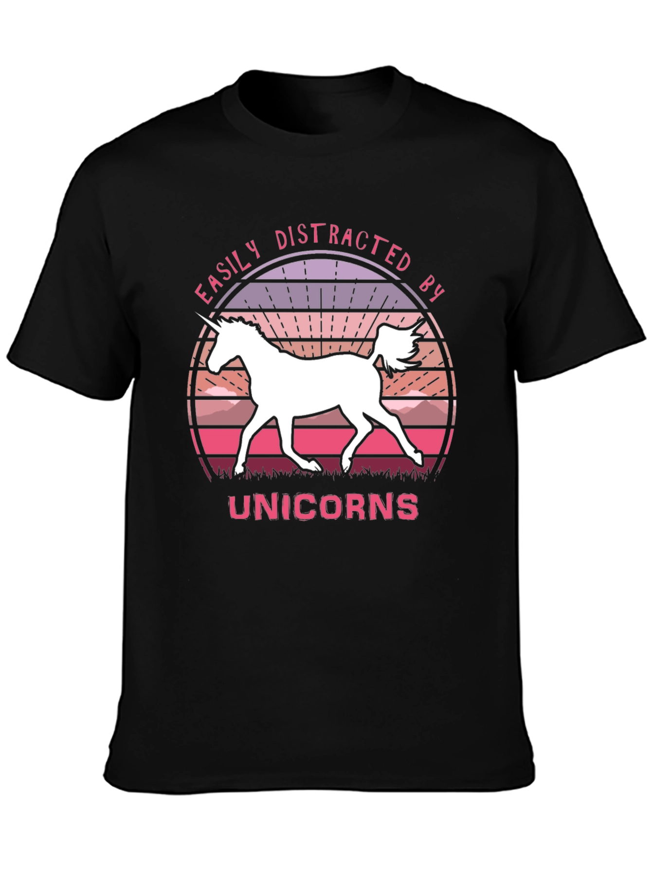 Easily Distracted By Unicorns Black T-Shirt