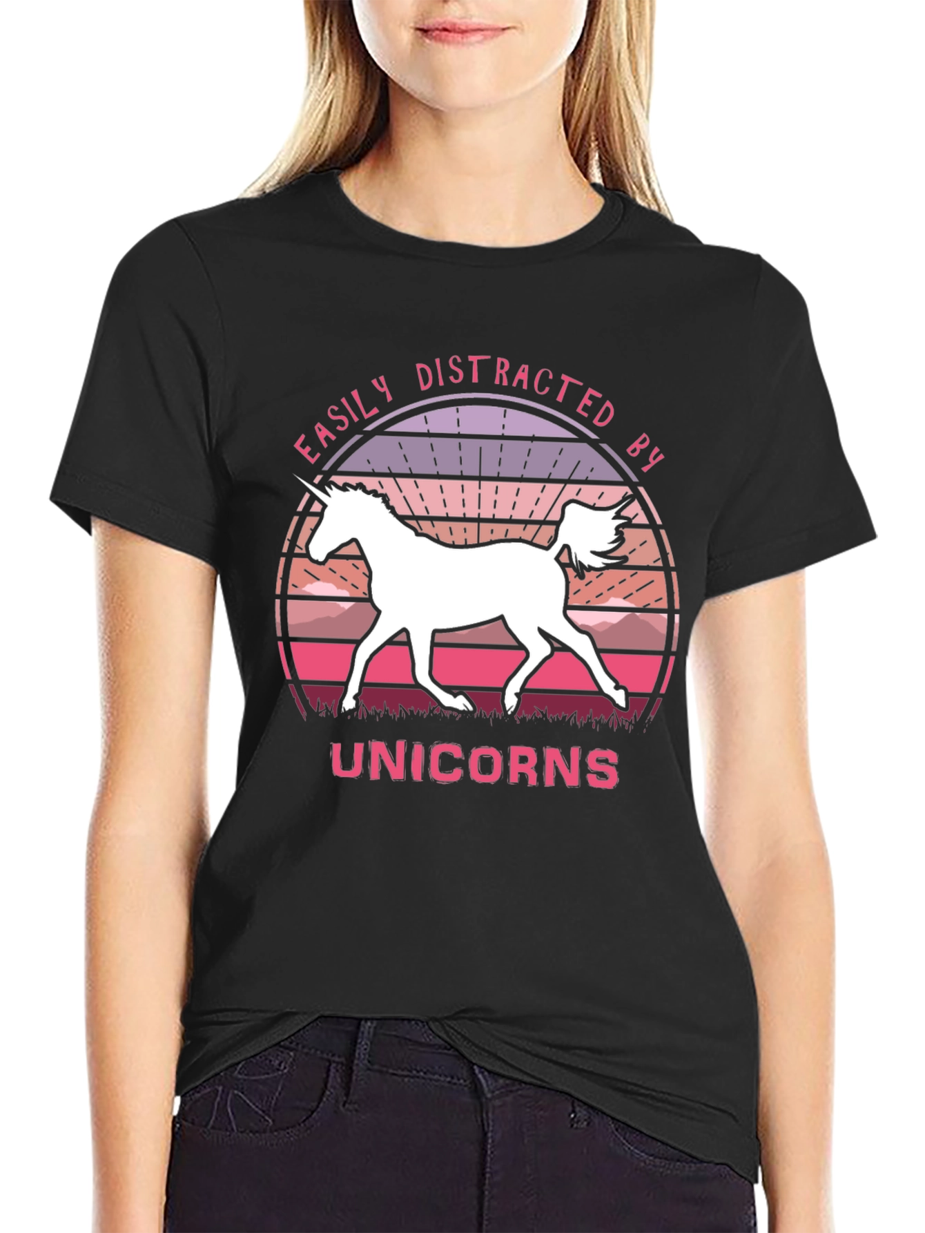 Easily Distracted By Unicorns Black T-Shirt