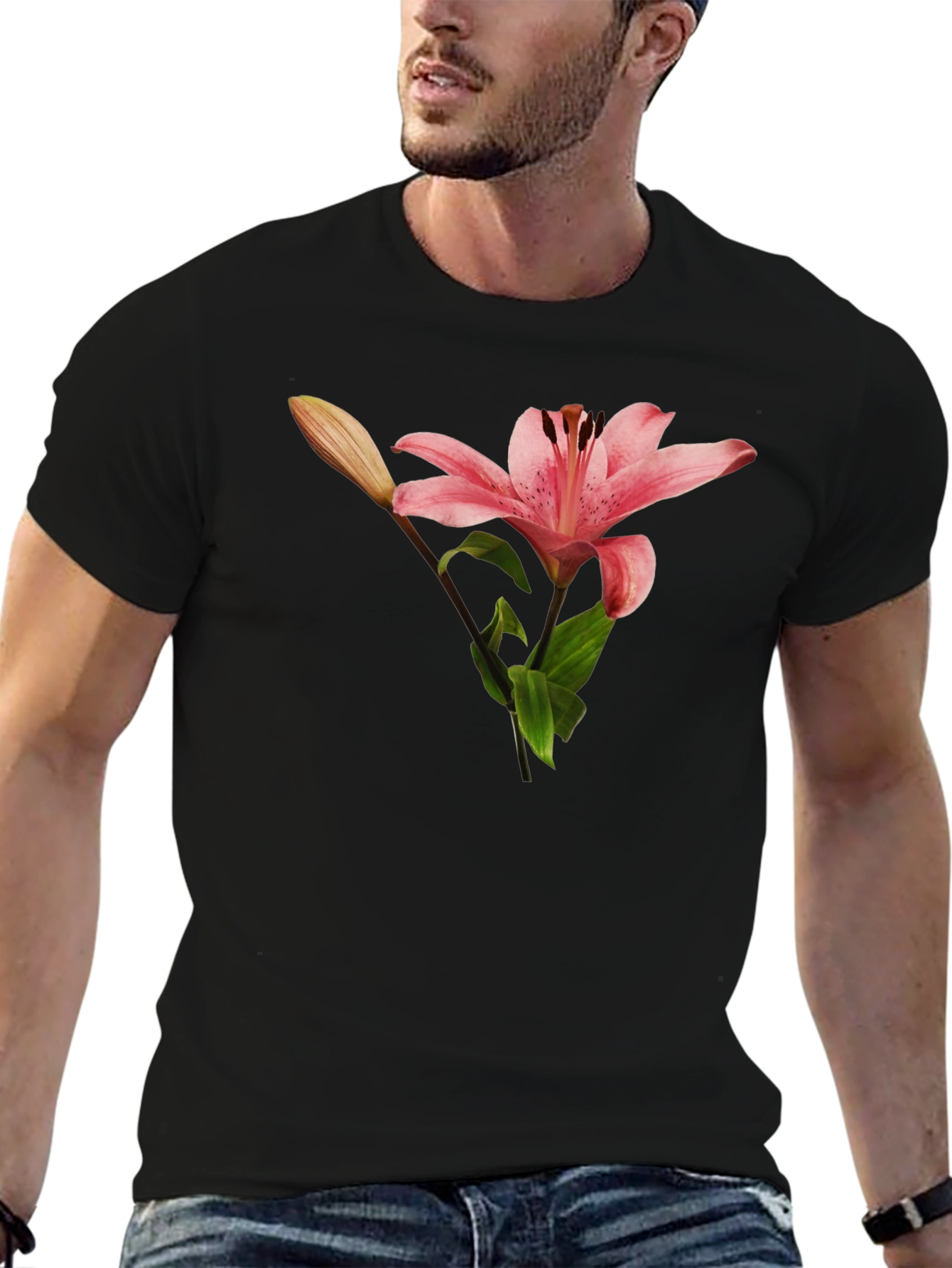 Floral Lily Graphic T-Shirt - Black