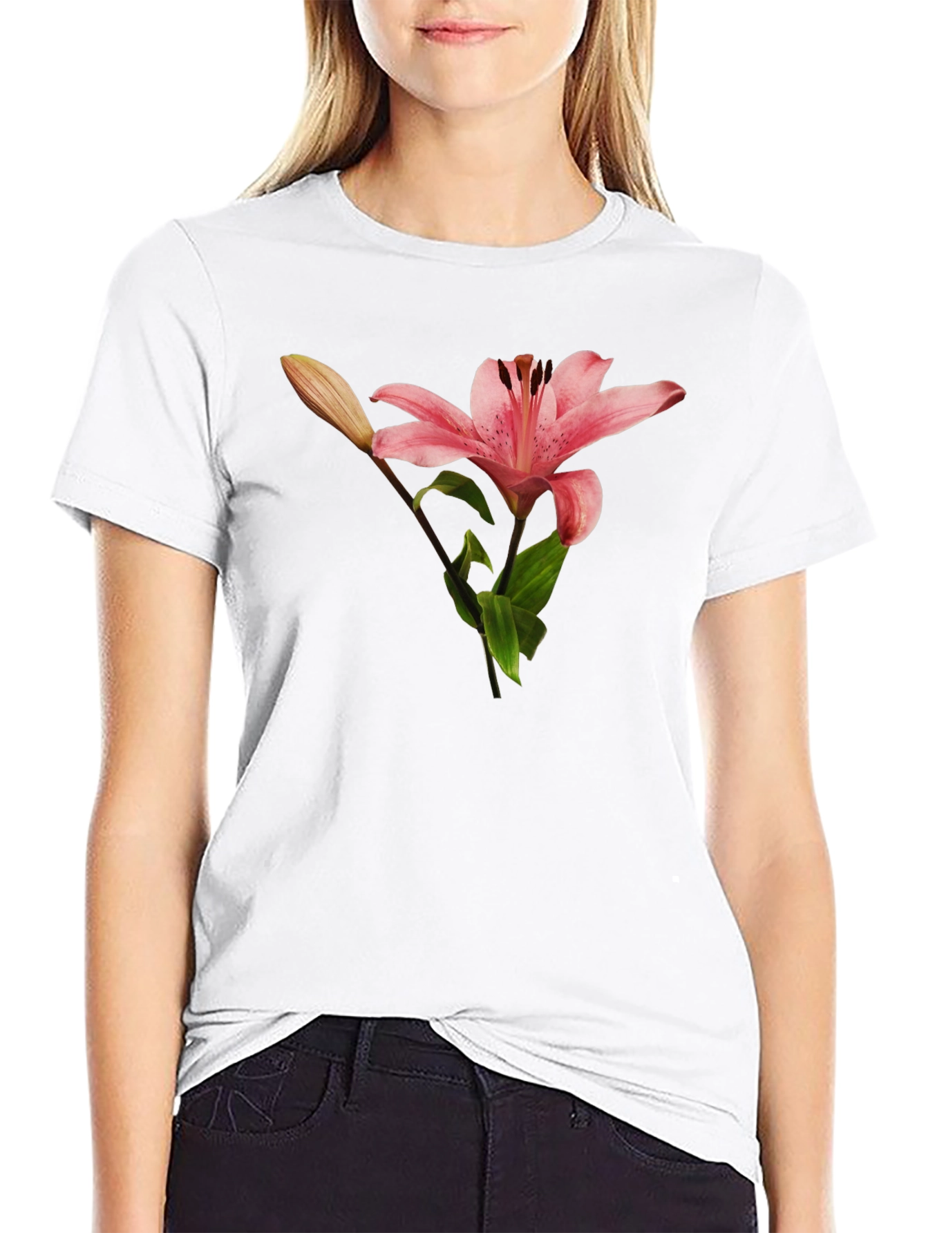 Floral Lily Graphic T-Shirt - Black