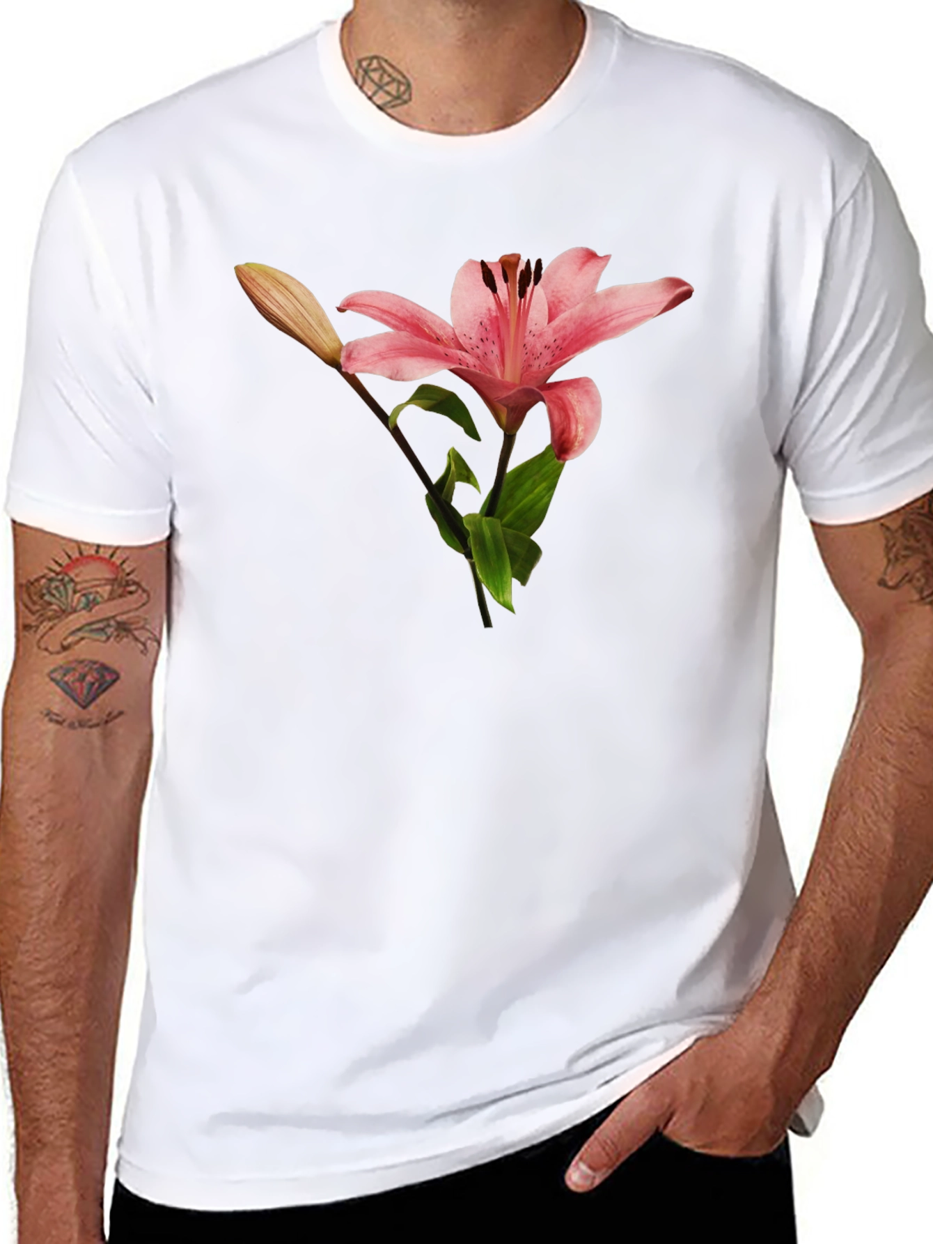 Floral Lily Graphic T-Shirt - Black