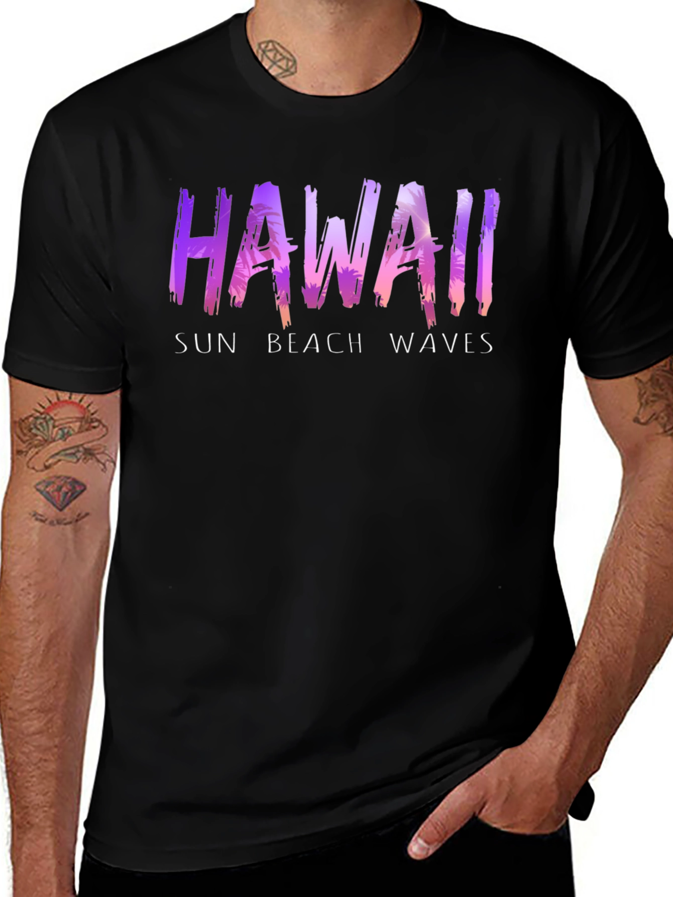 Hawaii Sun Beach Waves Graphic T-Shirt