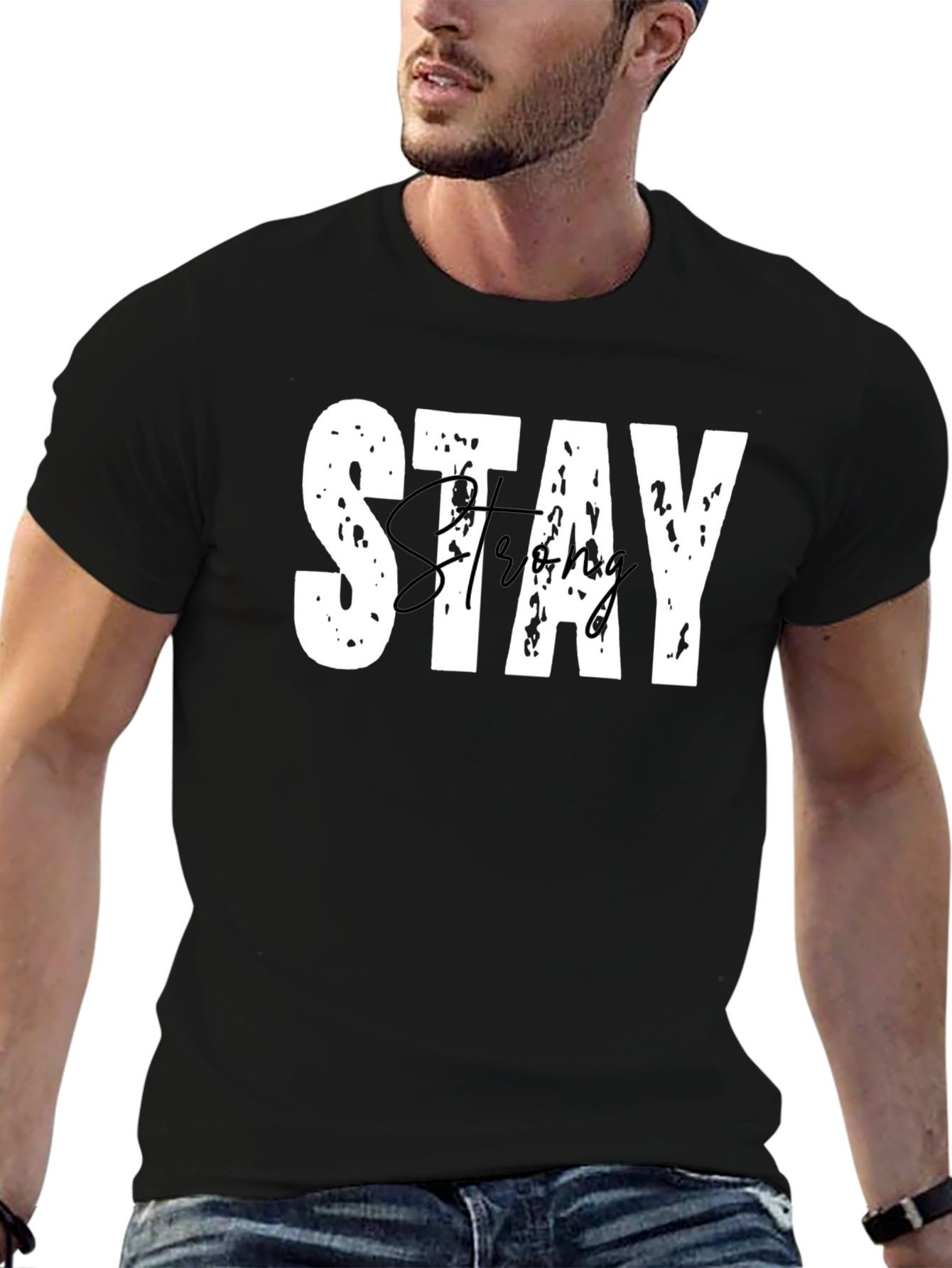 Stay Strong Graphic Tee - Black Casual T-Shirt