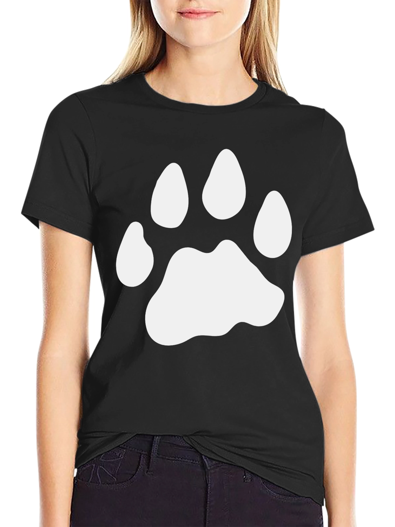 Paw Print Graphic Tee - Casual Black T-Shirt