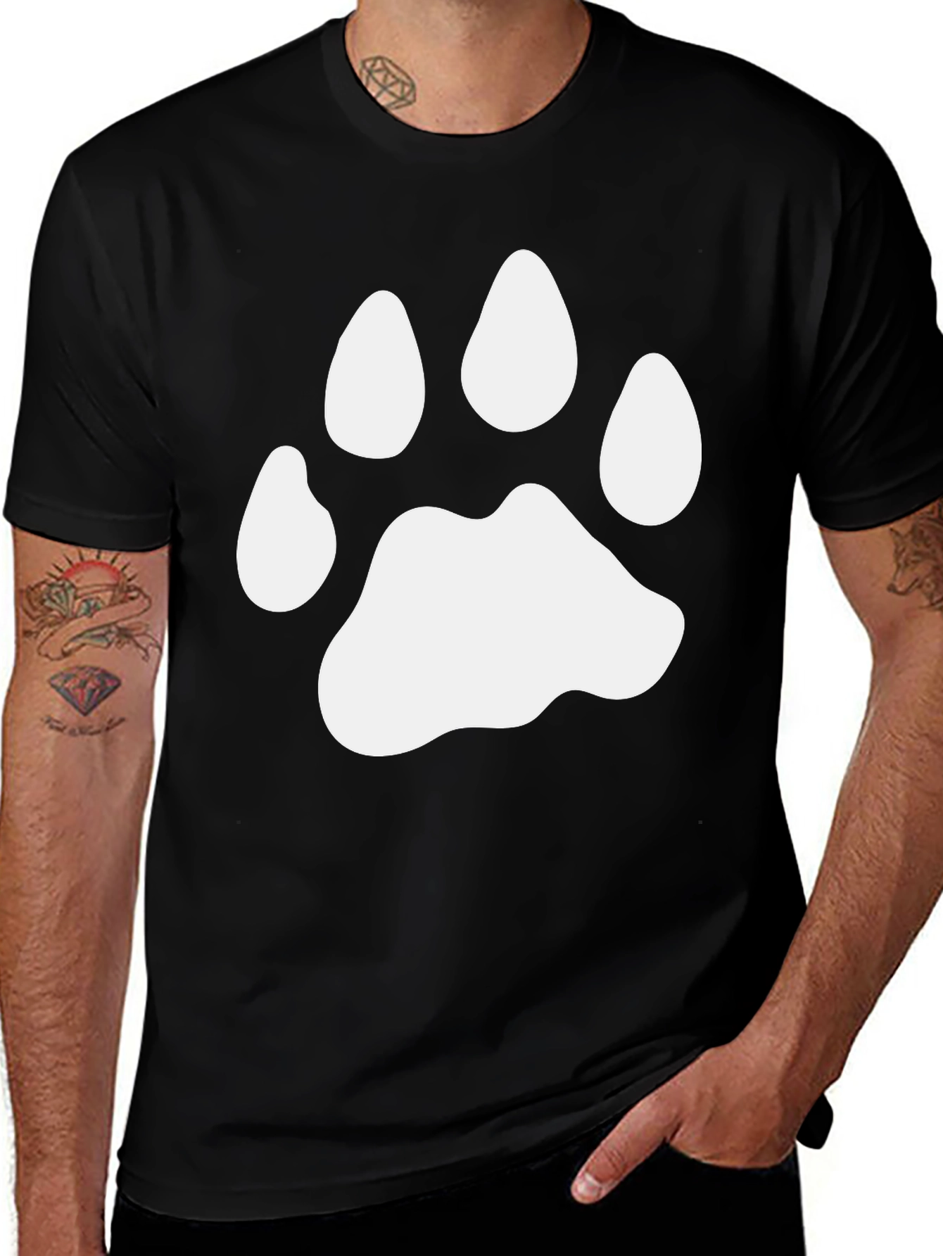 Paw Print Graphic Tee - Casual Black T-Shirt