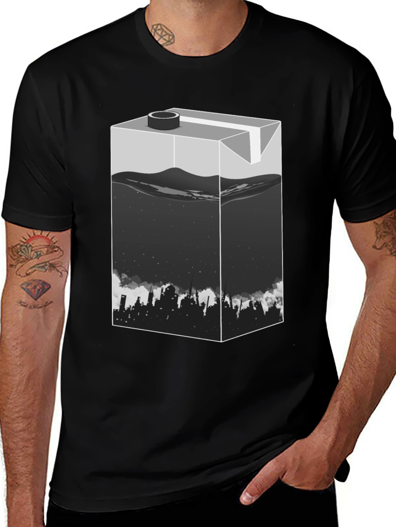 Urban T-Shirt: Milk Carton Cityscape Design