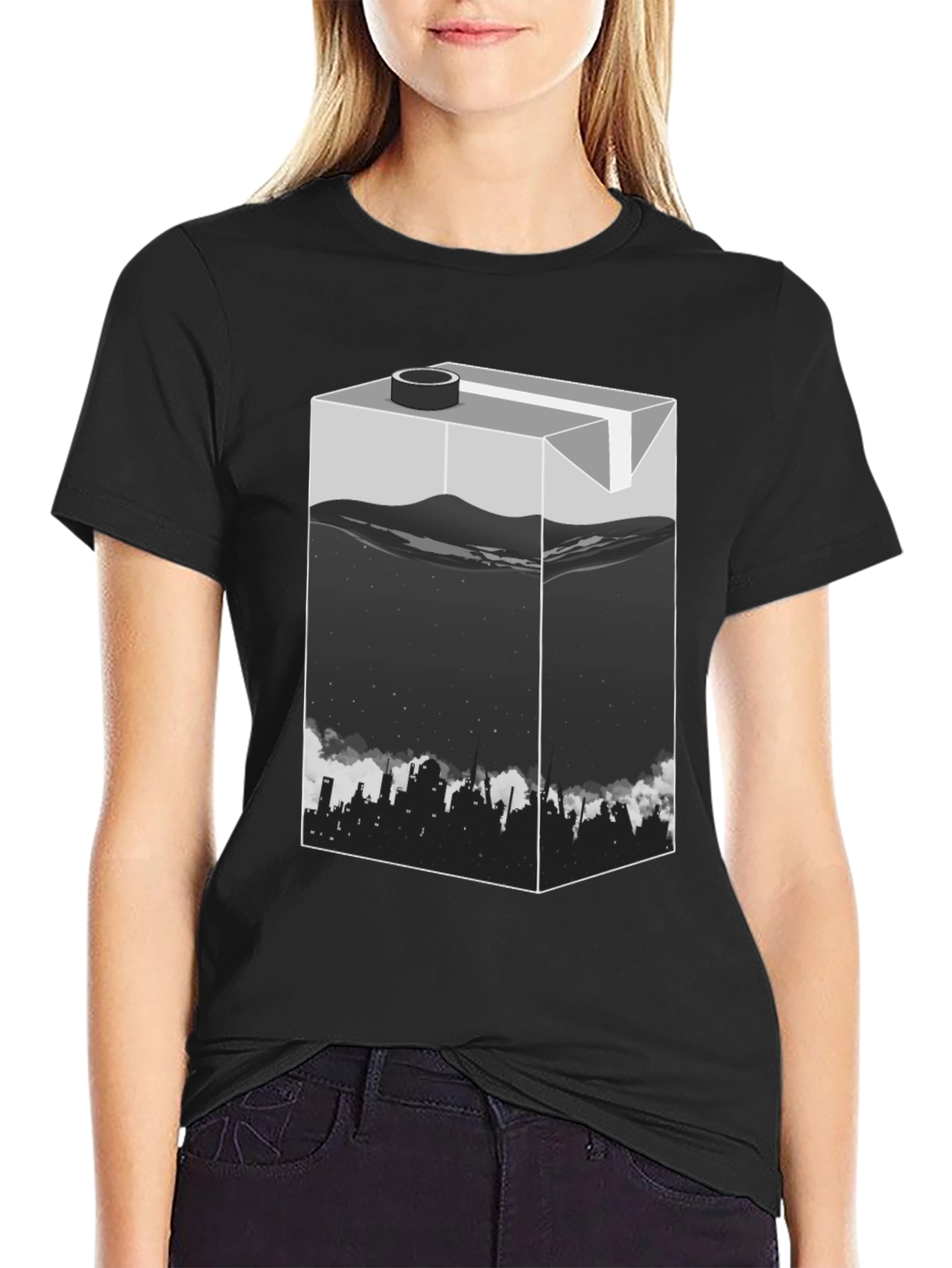 Urban T-Shirt: Milk Carton Cityscape Design