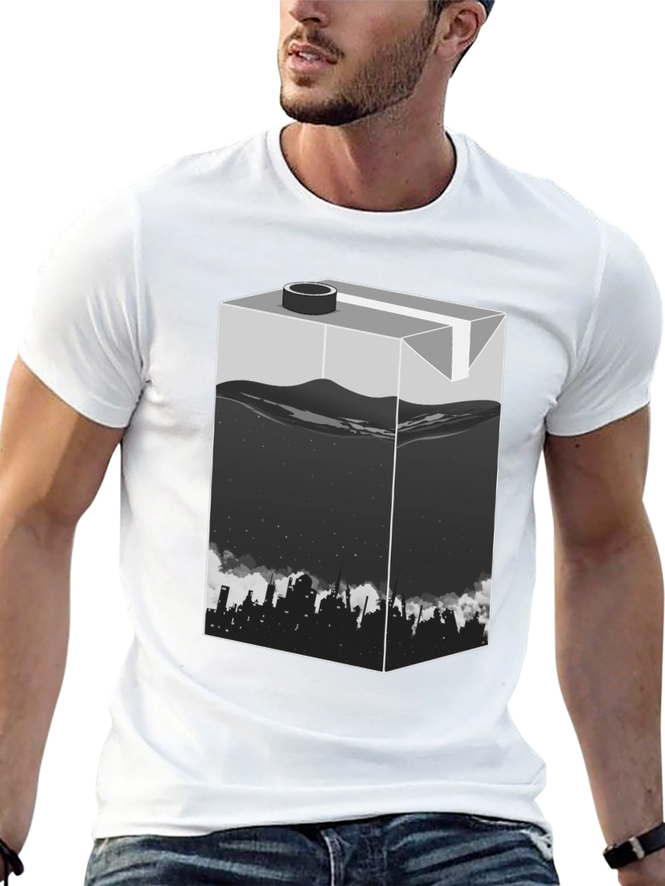 Urban T-Shirt: Milk Carton Cityscape Design
