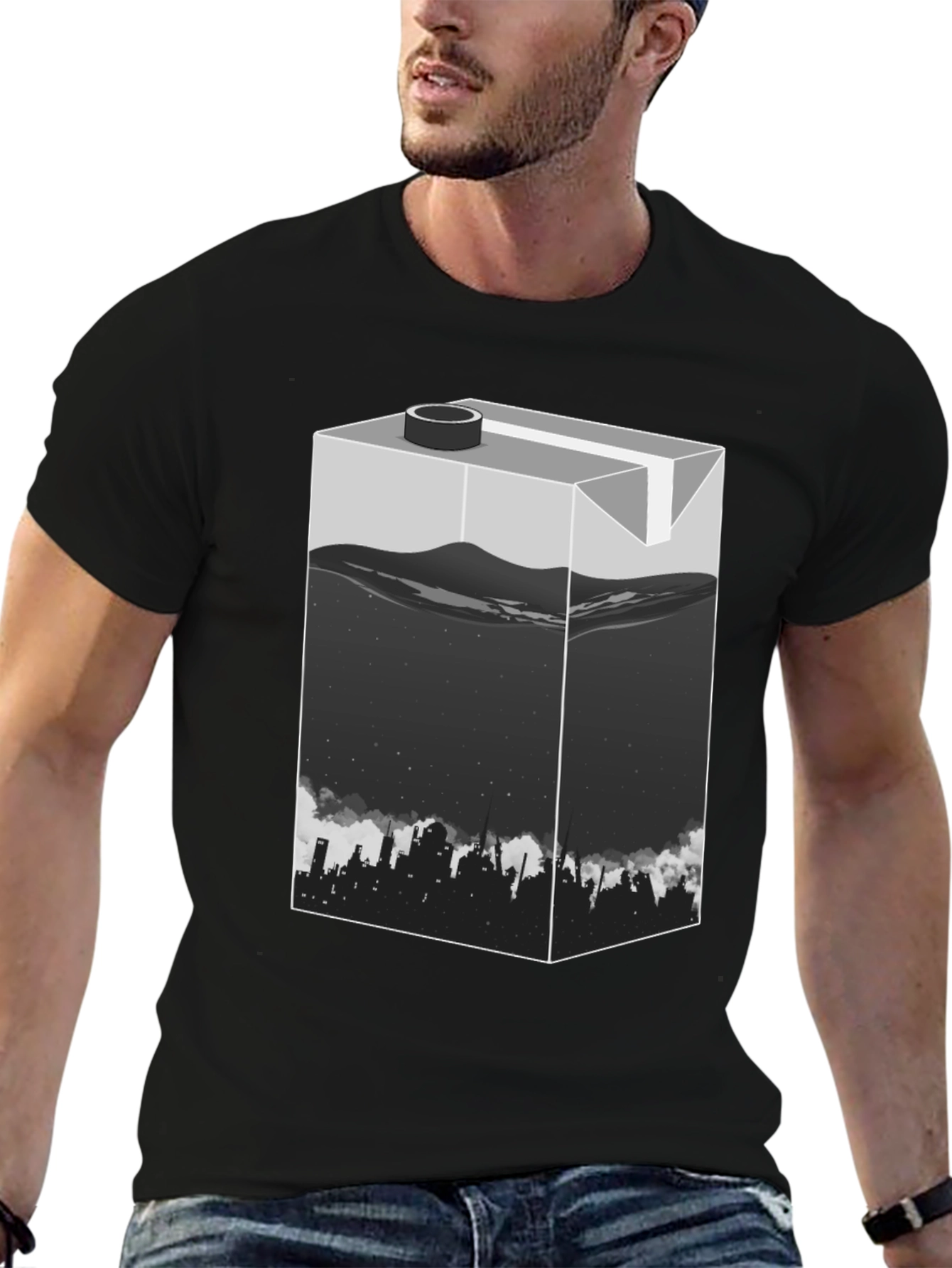 Urban T-Shirt: Milk Carton Cityscape Design