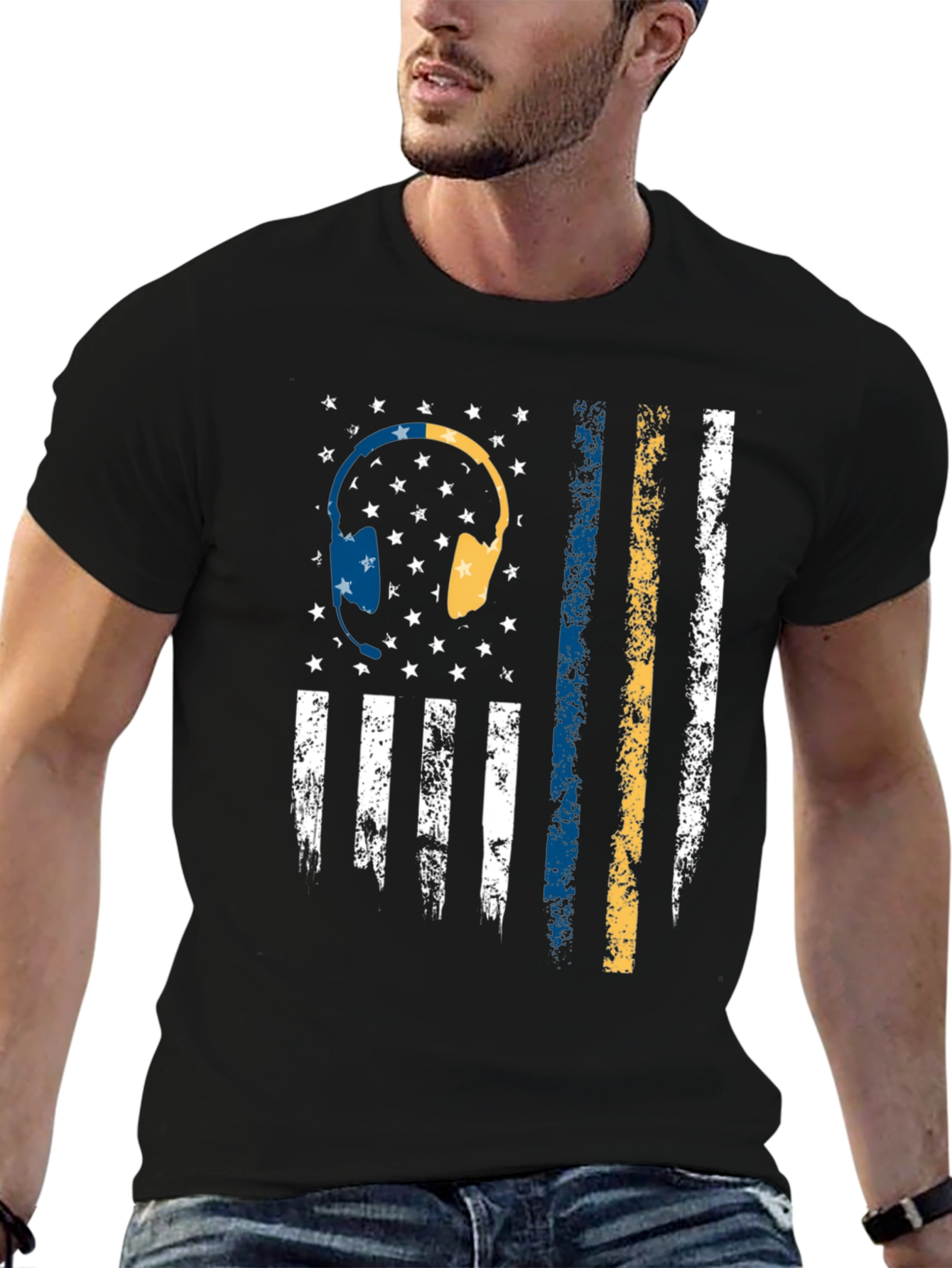 Headphone American Flag Graphic Tee