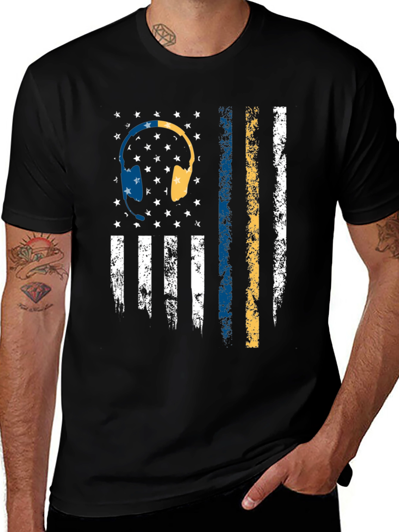 Headphone American Flag Graphic Tee
