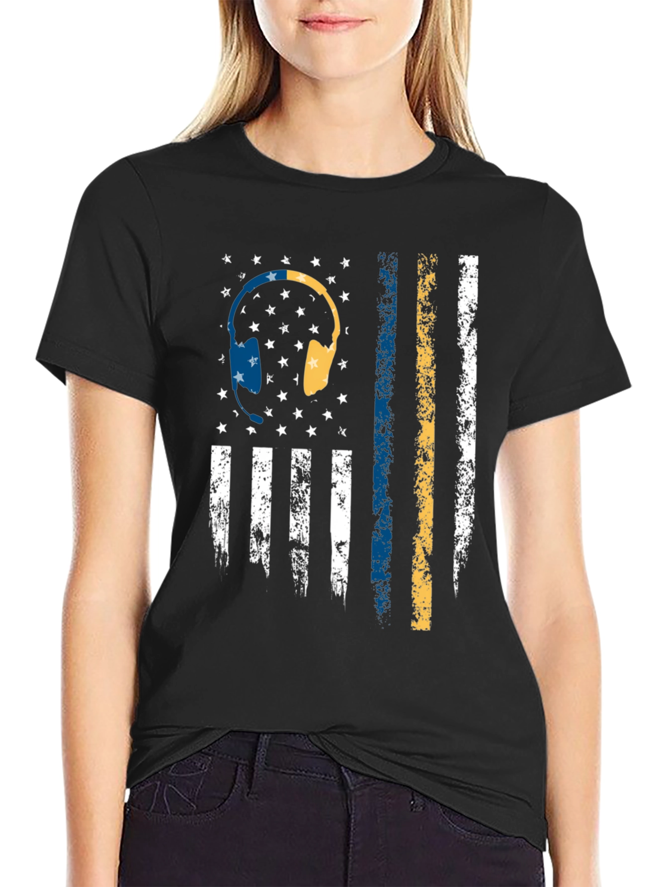 Headphone American Flag Graphic Tee