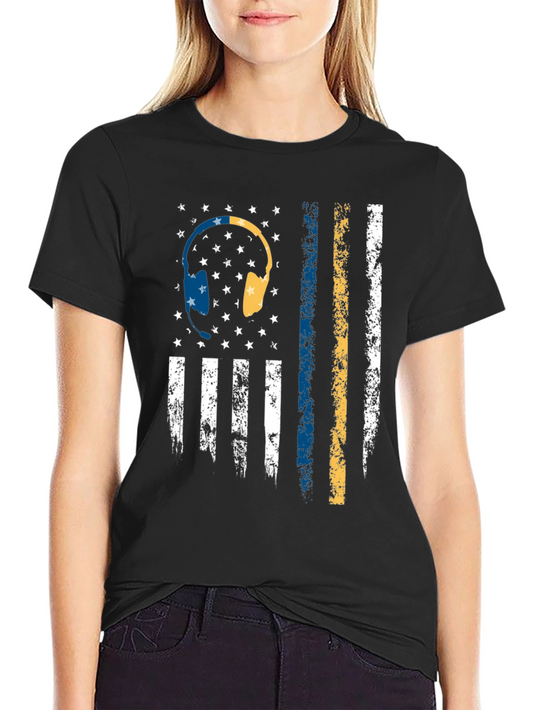 Headphone American Flag Graphic Tee