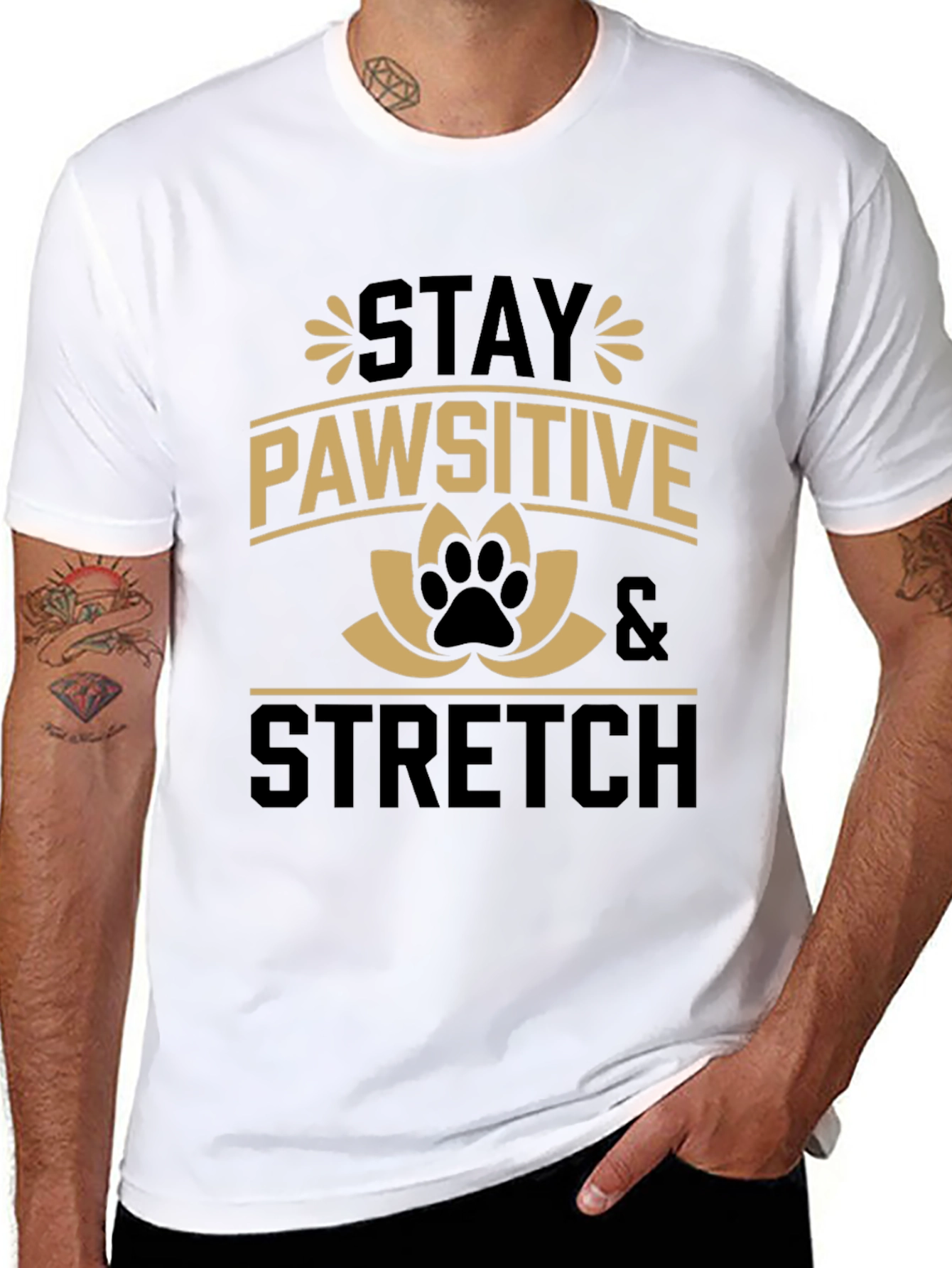 Stay Pawsitive Stretch Black Graphic Tee