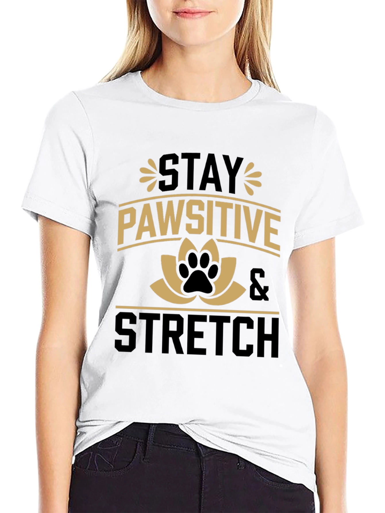 Stay Pawsitive Stretch Black Graphic Tee