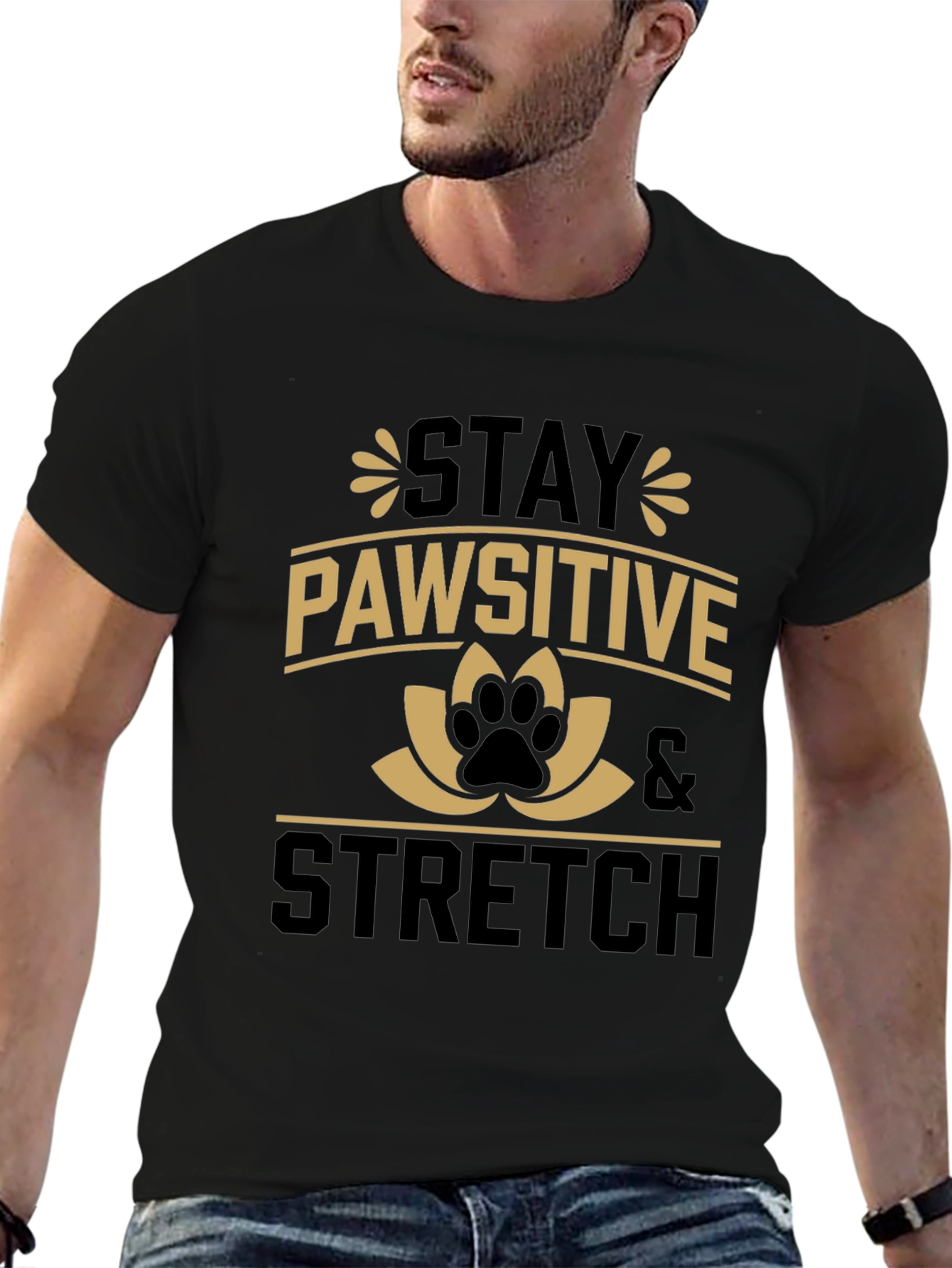 Stay Pawsitive Stretch Black Graphic Tee