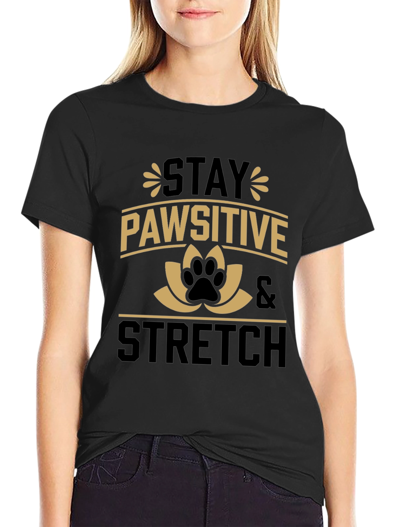 Stay Pawsitive Stretch Black Graphic Tee