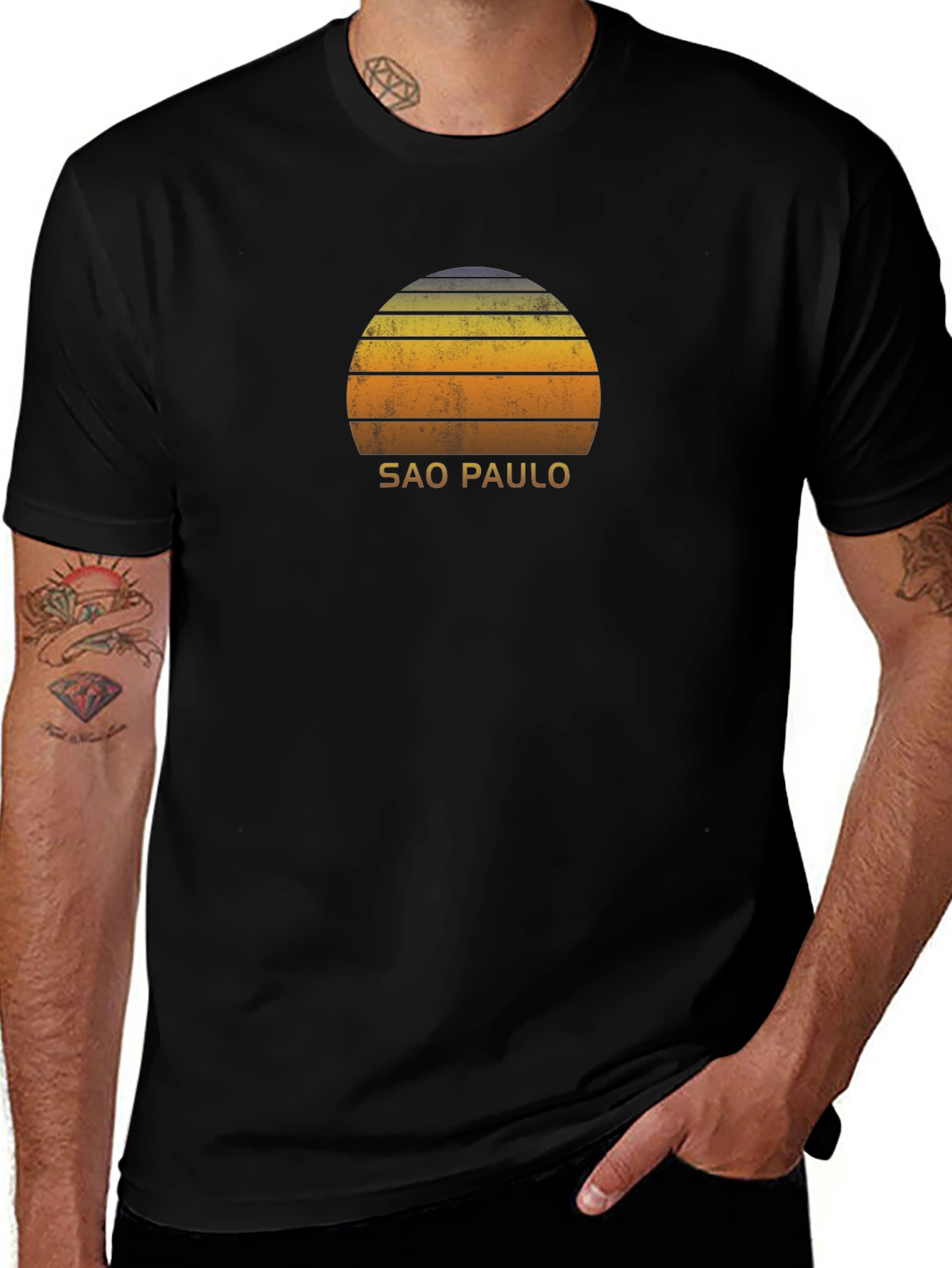 Sao Paulo Retro Sunset Graphic T-Shirt - Black