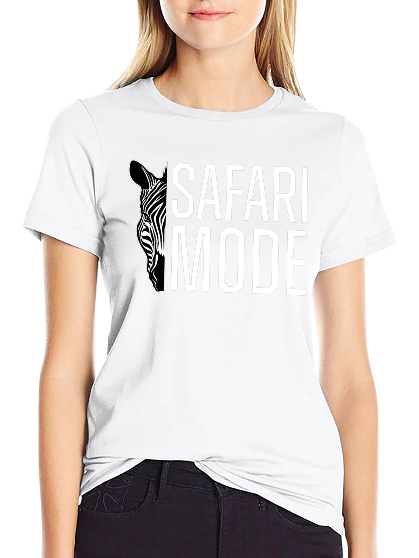 Safari Mode Zebra Graphic Tee - Black Cotton T-Shirt