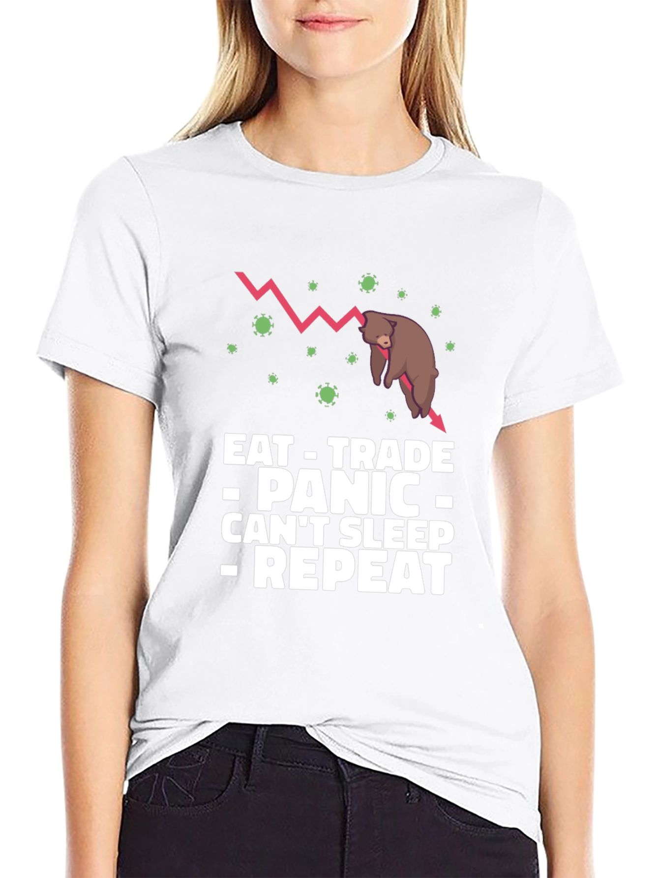 Eat Trade Panic Repeat Black Graphic T-Shirt